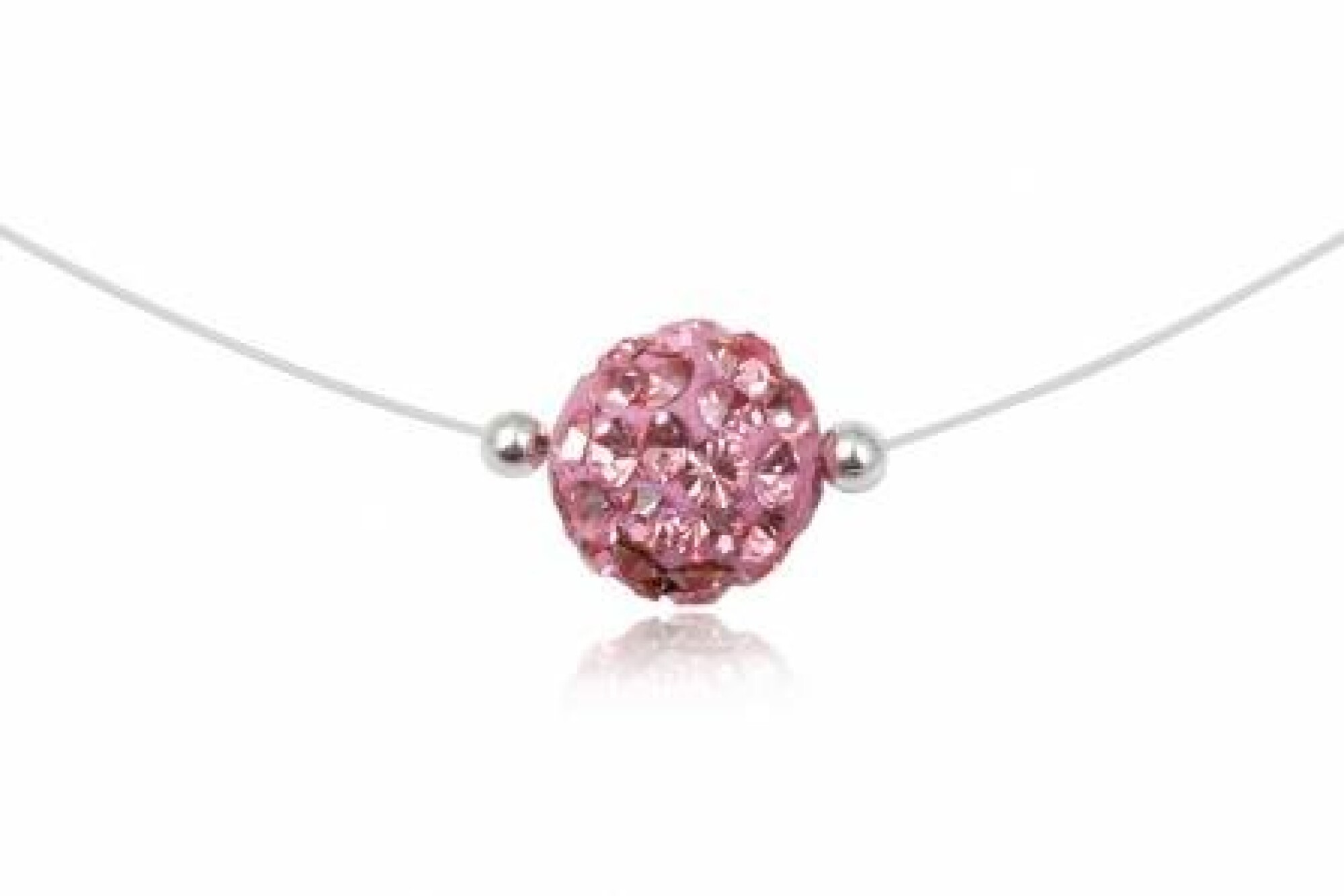 Collier strass rose clair et fil de nylon - Diamètre 0,8cm