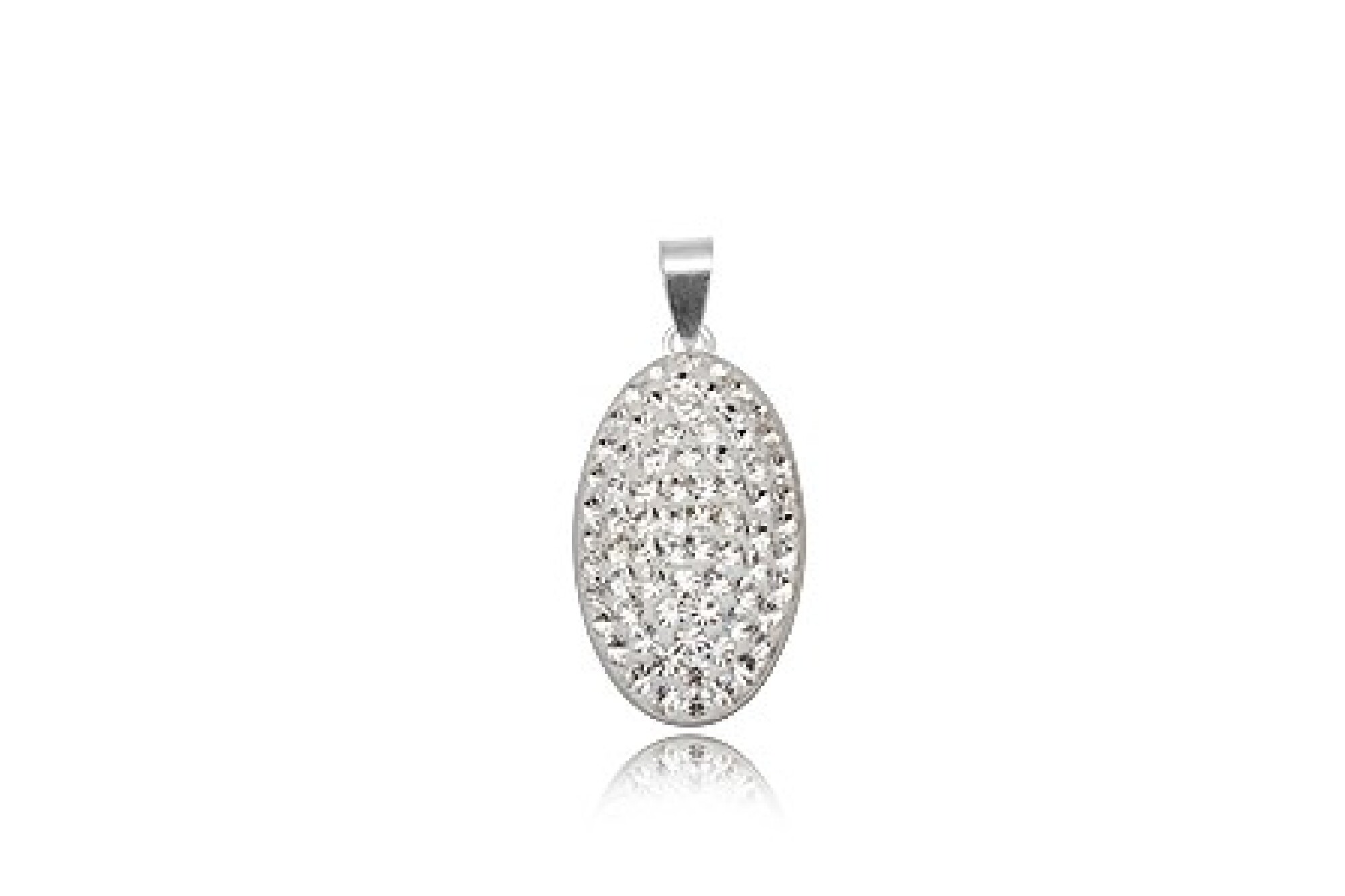 Pendentif ovale strass blanc et argent