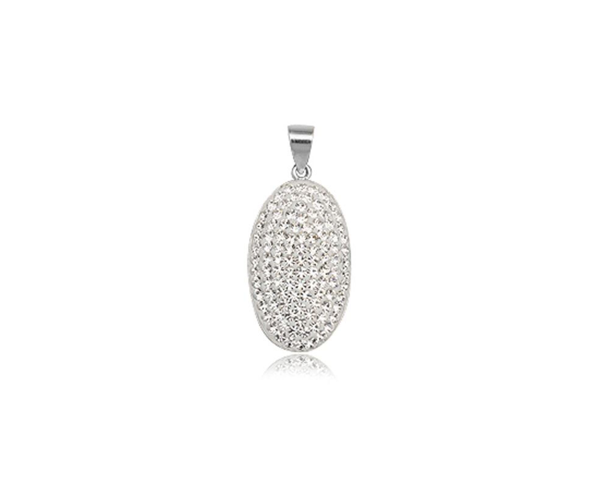 Pendentif ovale strass blanc et argent