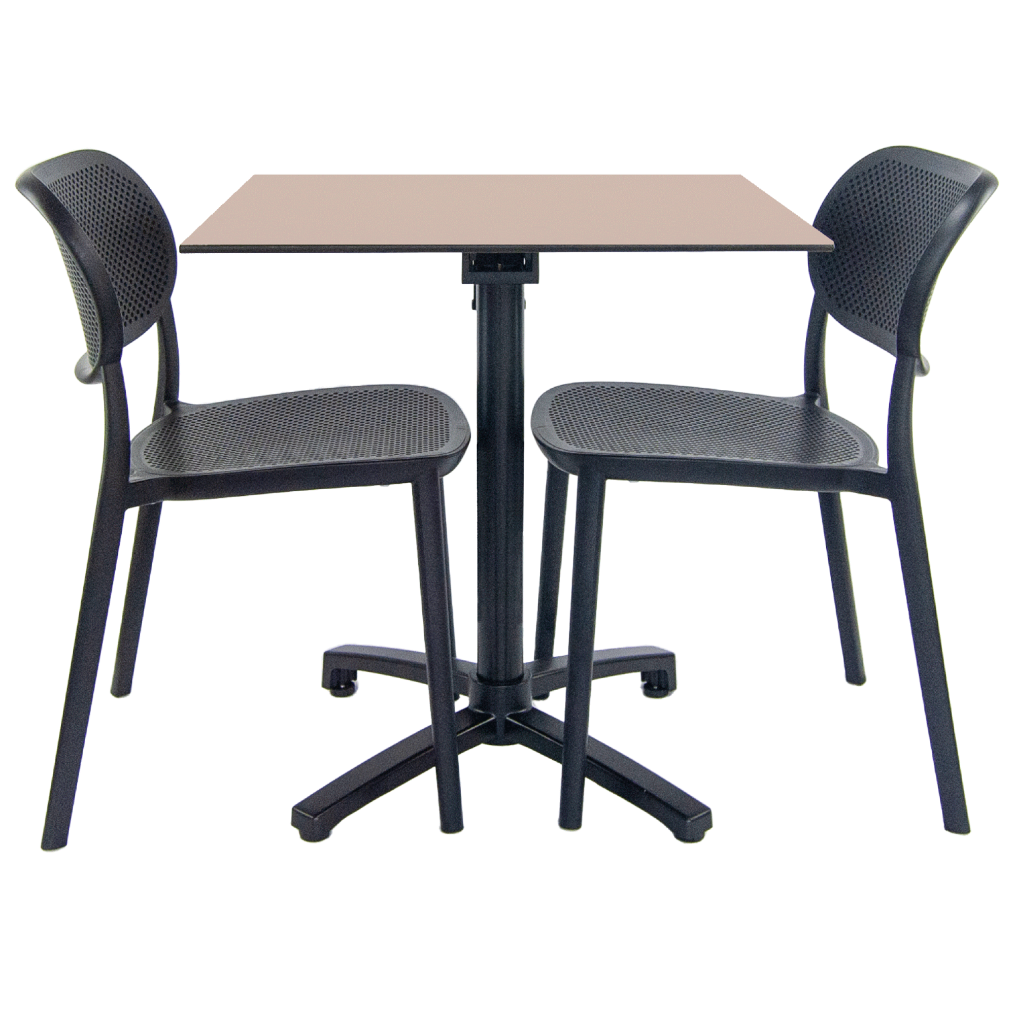 Lot de 1 table pliable beige + 2 chaises pour terrasse