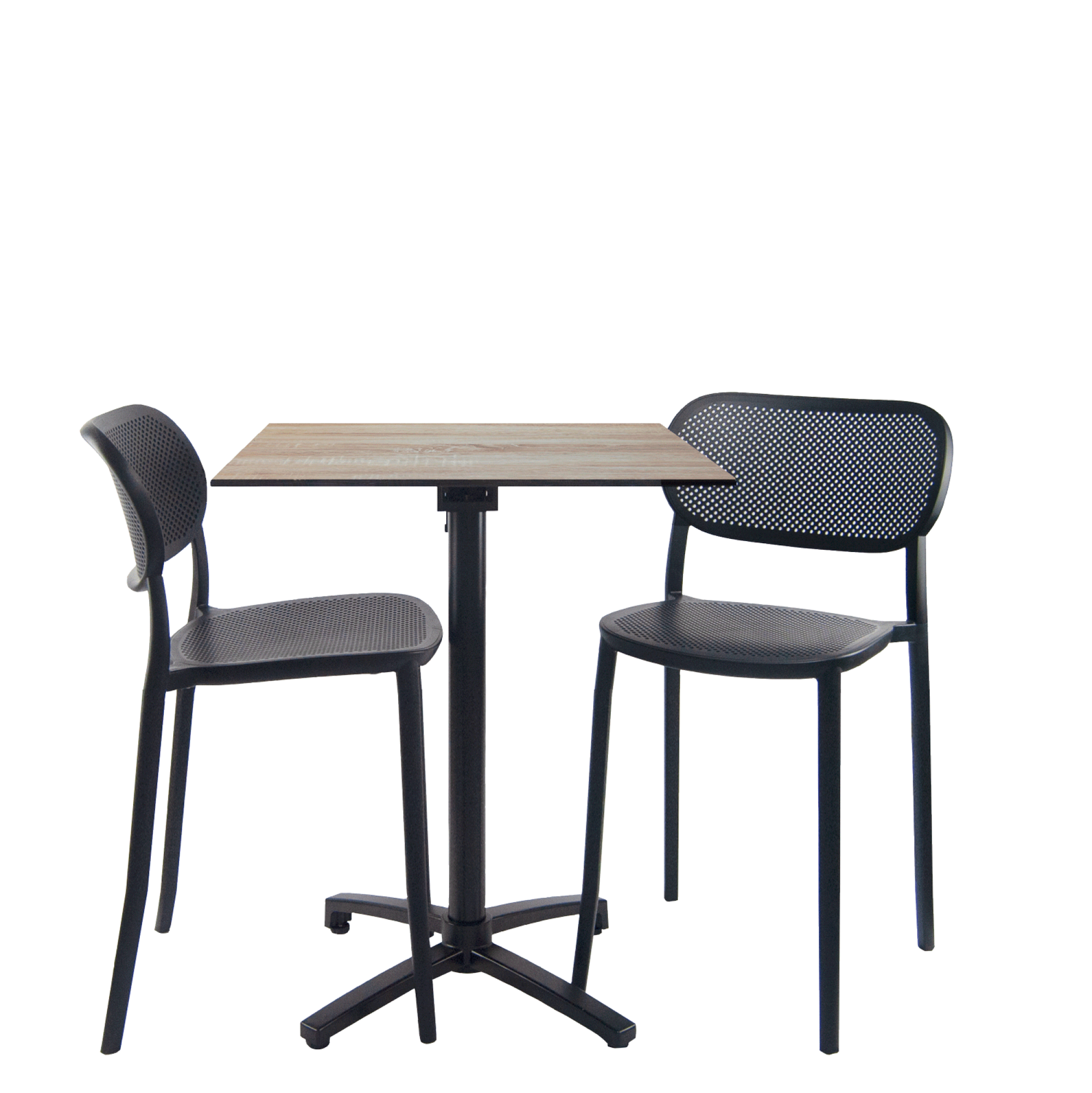 Lot de 1 table pliable bois clair h90cm + 2 chaises hautes pour terrasse