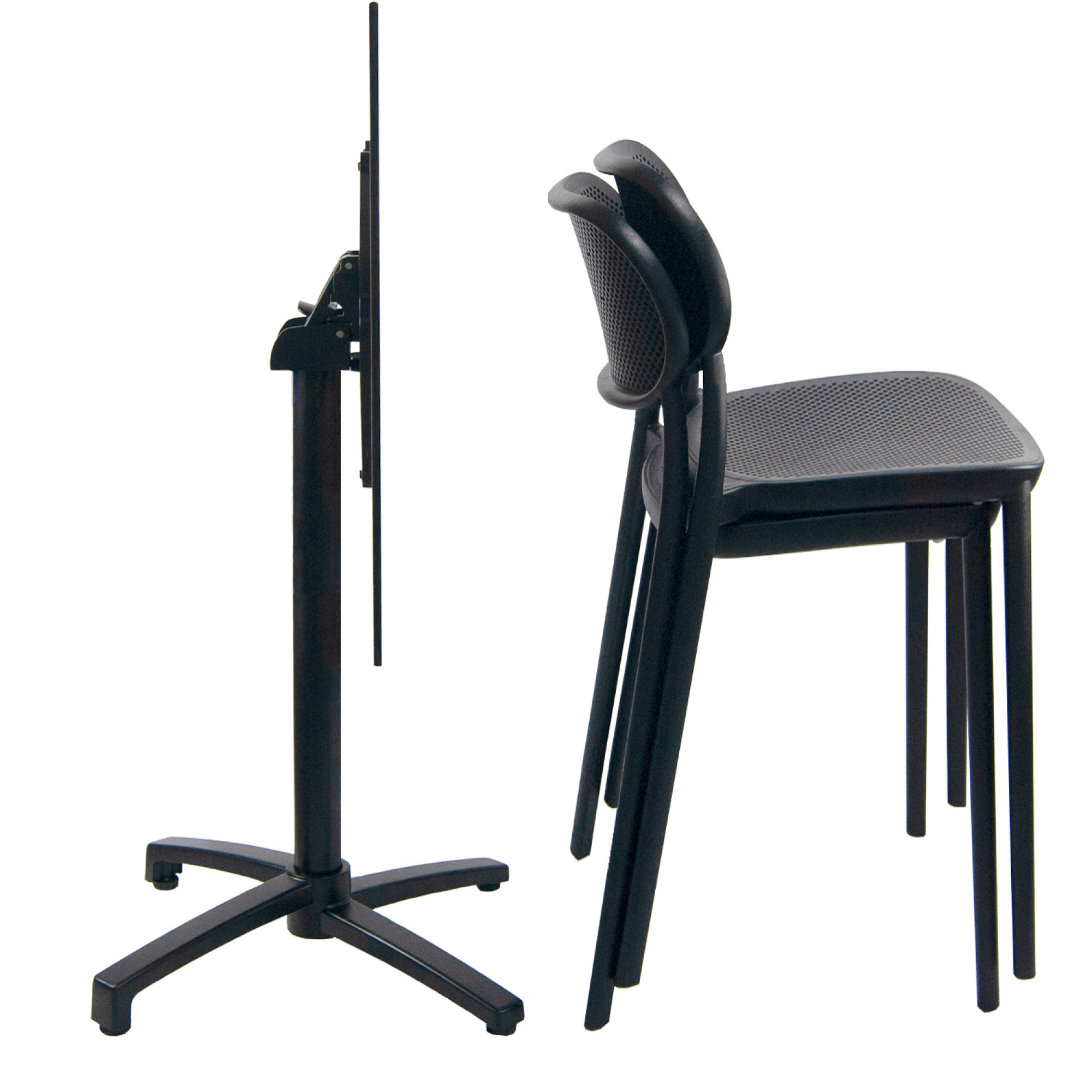 Lot de 1 table pliable bois clair h90cm + 2 chaises hautes pour terrasse