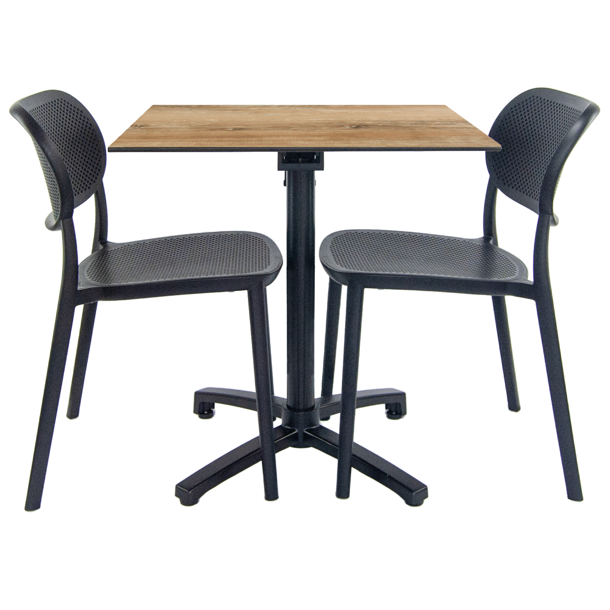 Lot de 1 table pliable bois vintage + 2 chaises pour terrasse