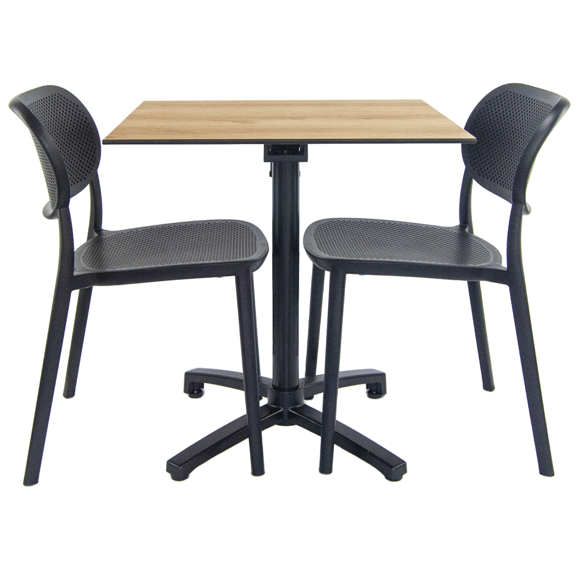 Lot de 1 table pliable décor chêne + 2 chaises pour terrasse