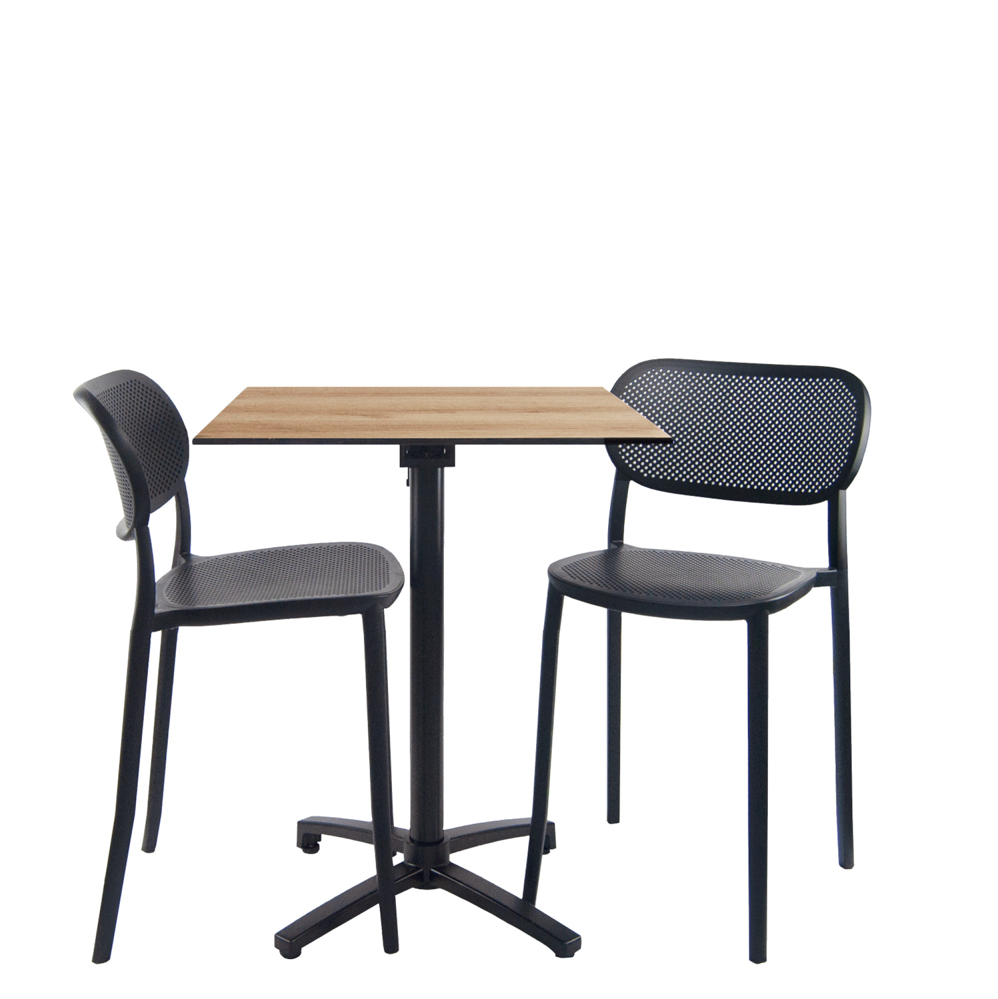 Lot de 1 table pliable décor chêne h90cm + 2 chaises hautes pour terrasse