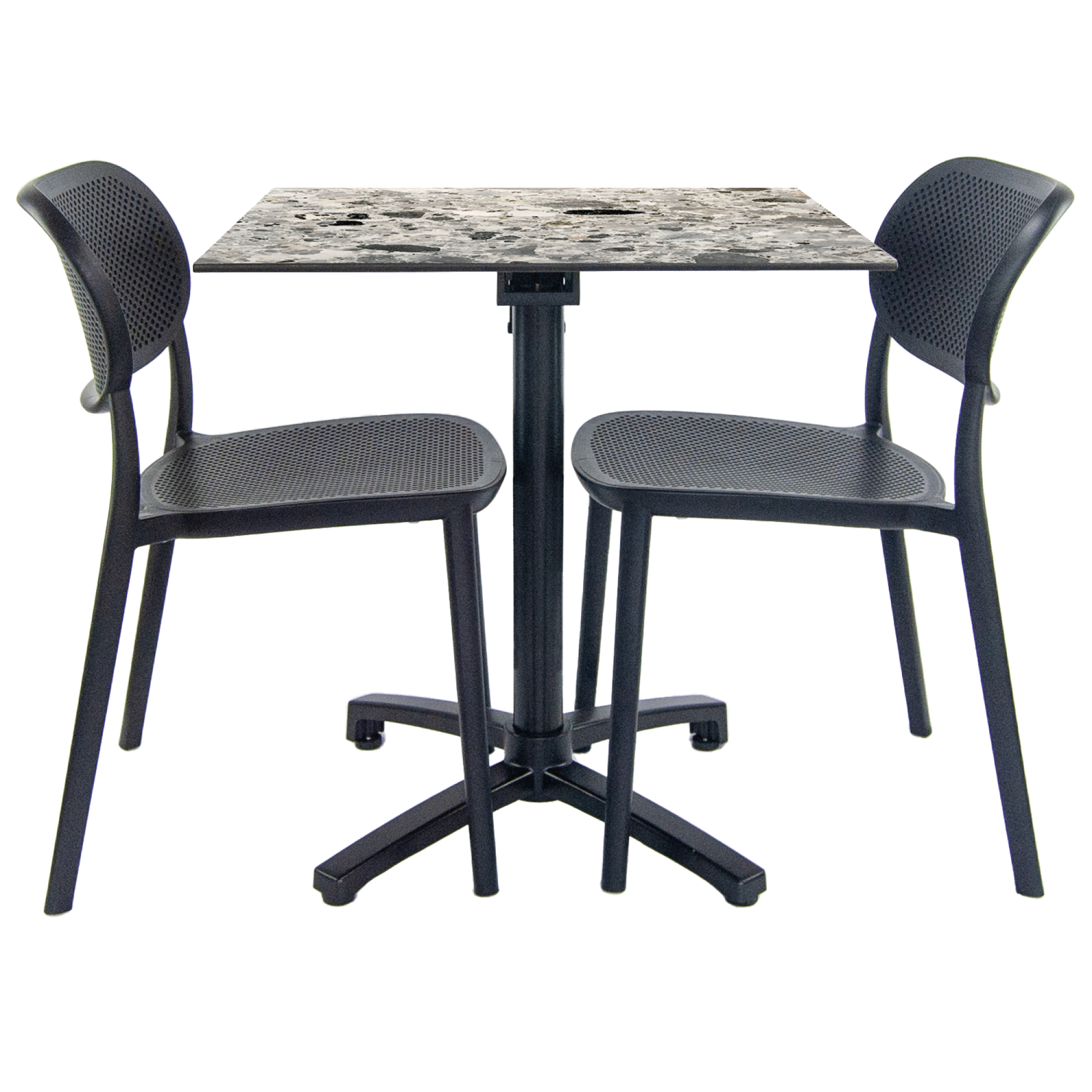 Lot de 1 table pliable décor galets + 2 chaises pour terrasse