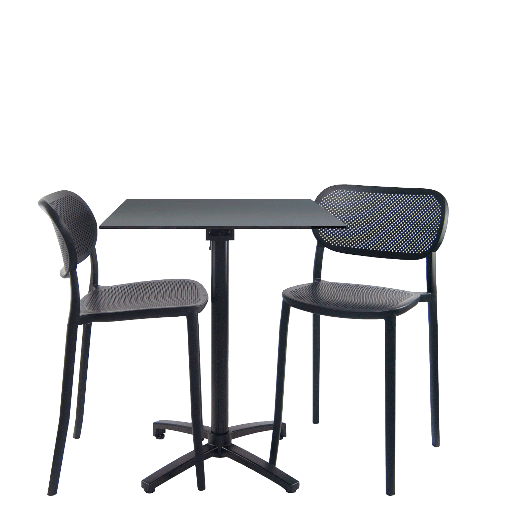 Lot de 1 table pliable gris anthracite h90cm + 2 chaises hautes pour terrasse