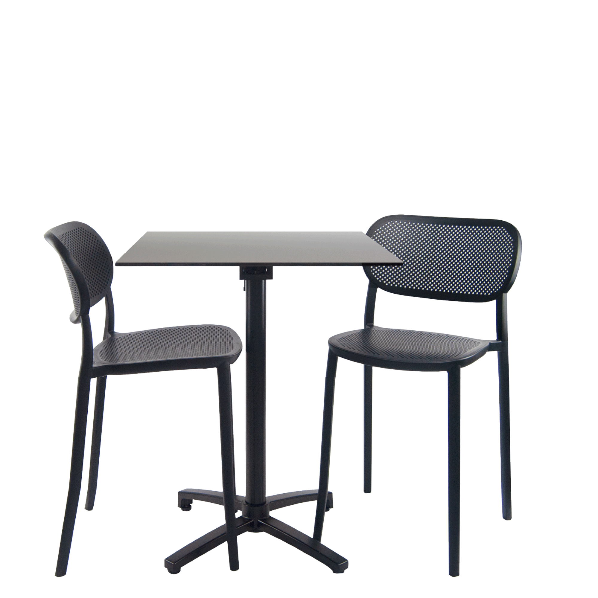 Lot de 1 table pliable gris métal h90cm + 2 chaises hautes pour terrasse