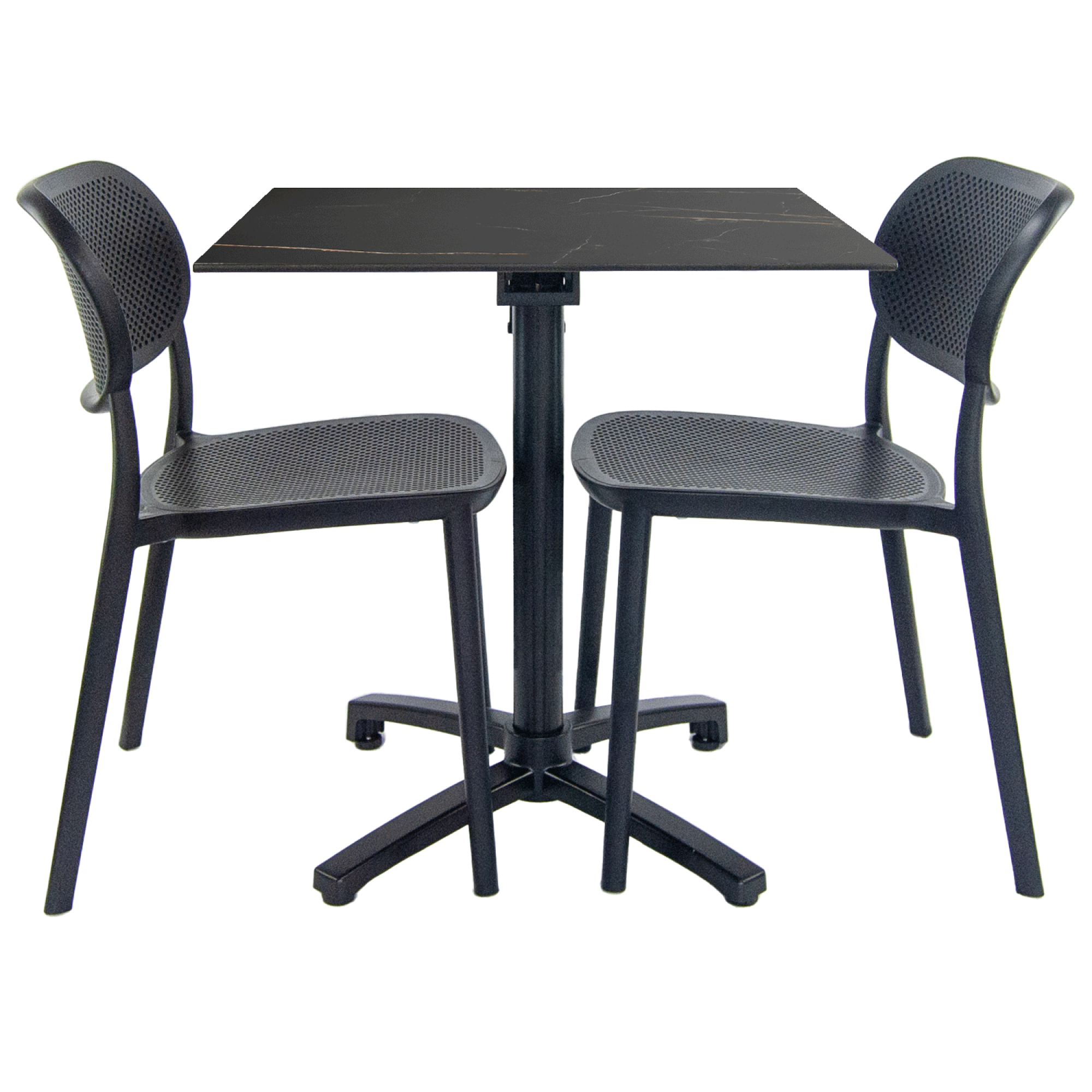 Lot de 1 table pliable marbre feu + 2 chaises pour terrasse