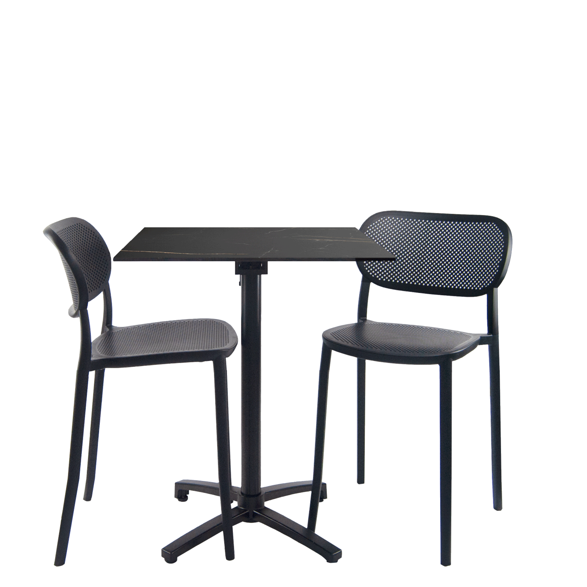 Lot de 1 table pliable marbre feu h90cm + 2 chaises hautes pour terrasse