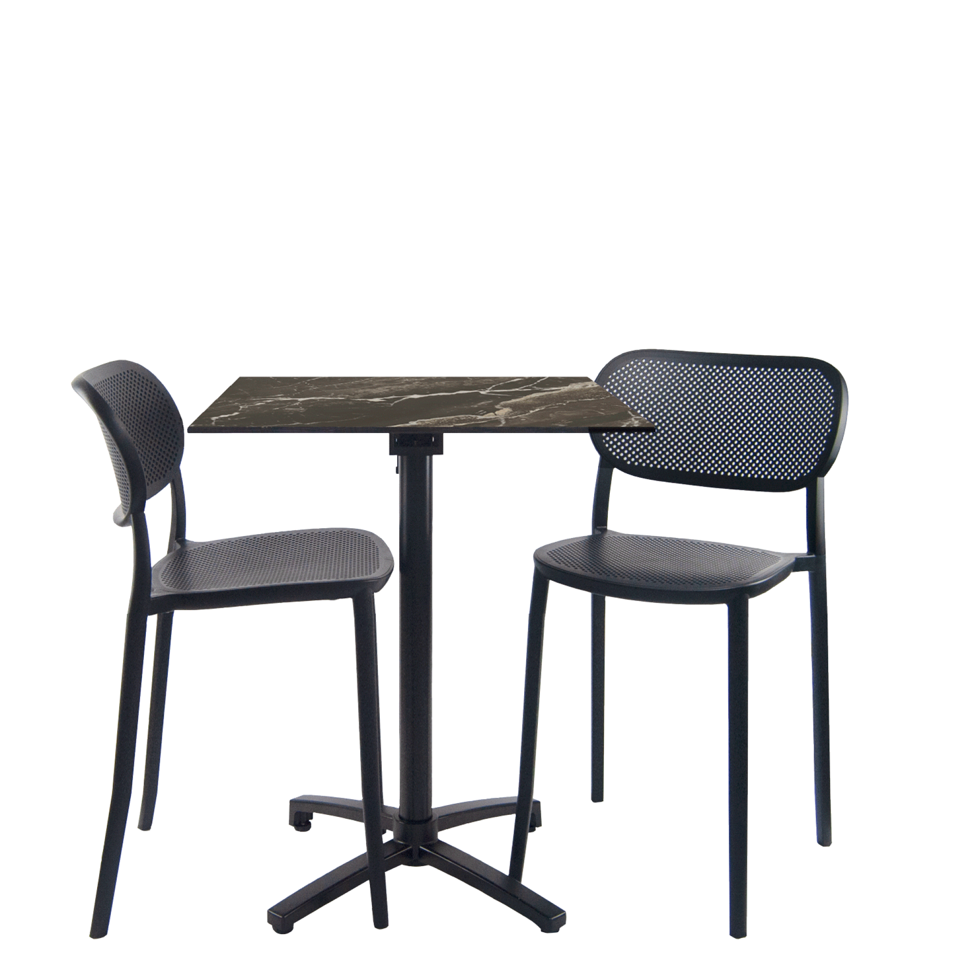 Lot de 1 table pliable marbre veiné h90cm + 2 chaises hautes pour terrasse