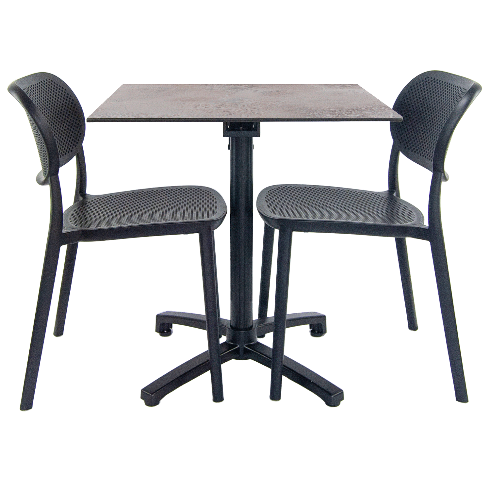 Lot de 1 table pliable pierre claire + 2 chaises pour terrasse