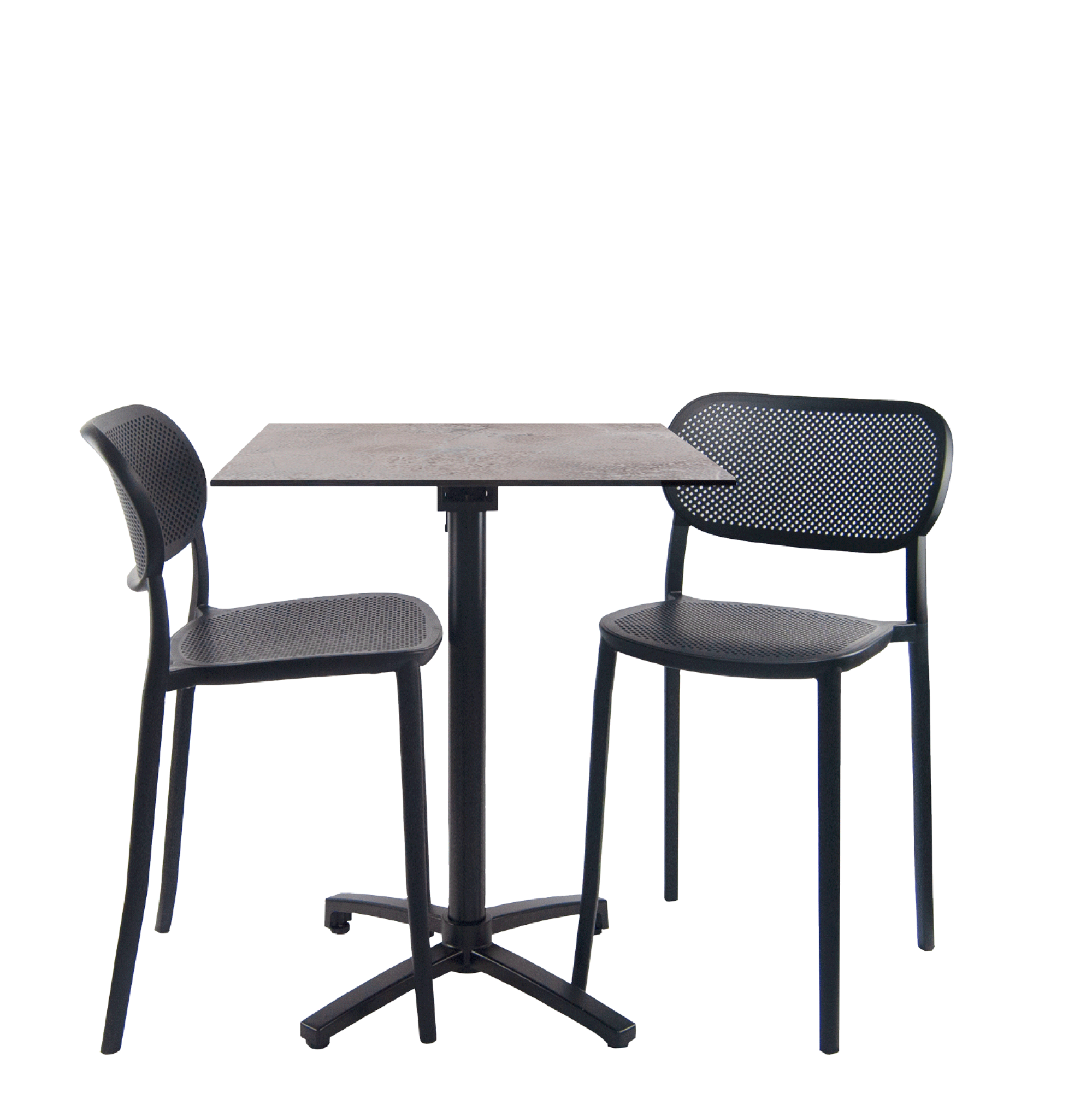 Lot de 1 table pliable pierre claire h90cm + 2 chaises hautes pour terrasse