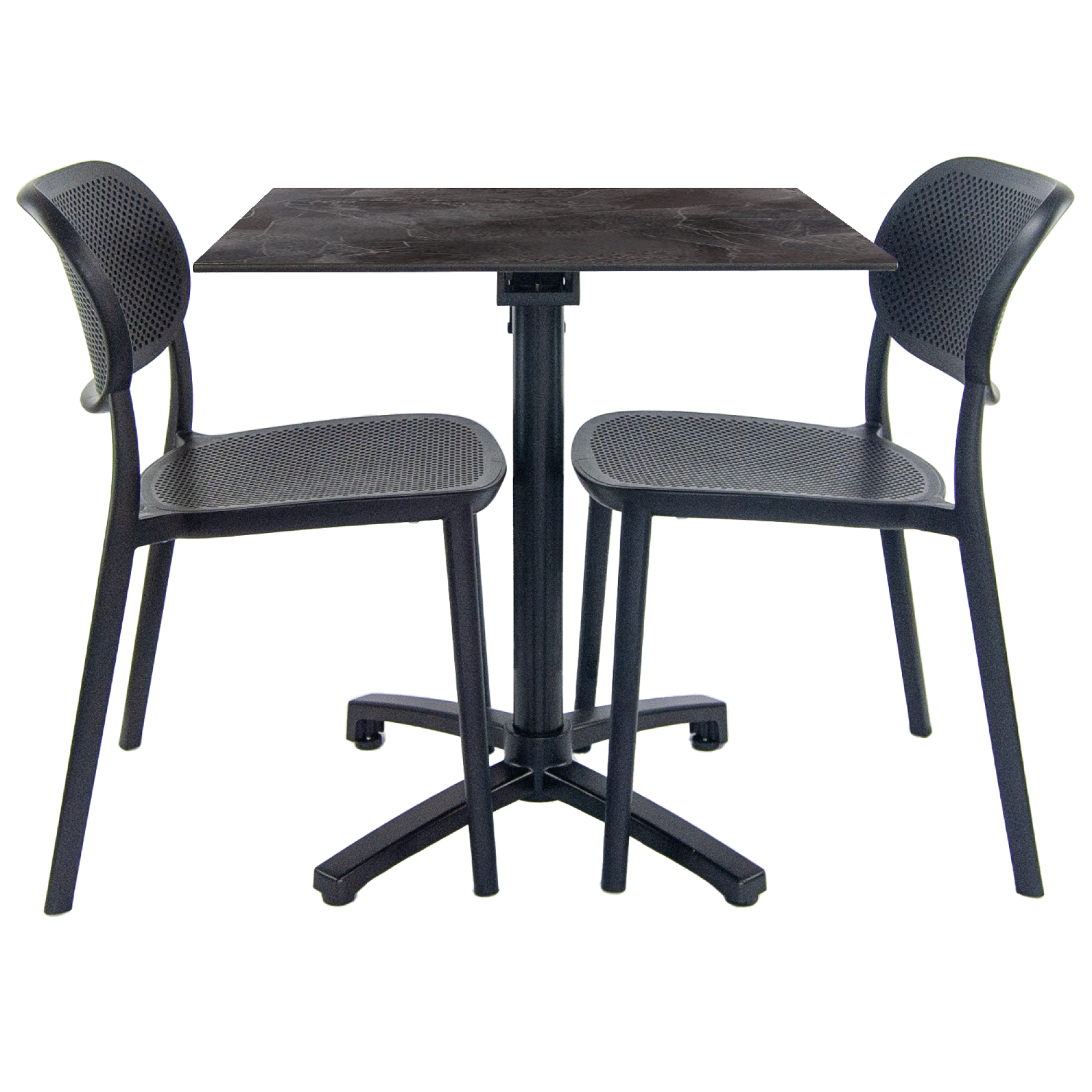 Lot de 1 table pliable pierre foncée + 2 chaises pour terrasse