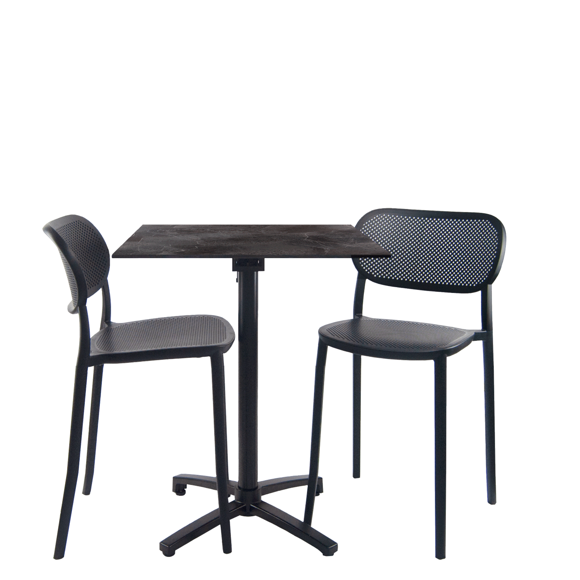 Lot de 1 table pliable pierre foncée h90cm + 2 chaises hautes pour terrasse