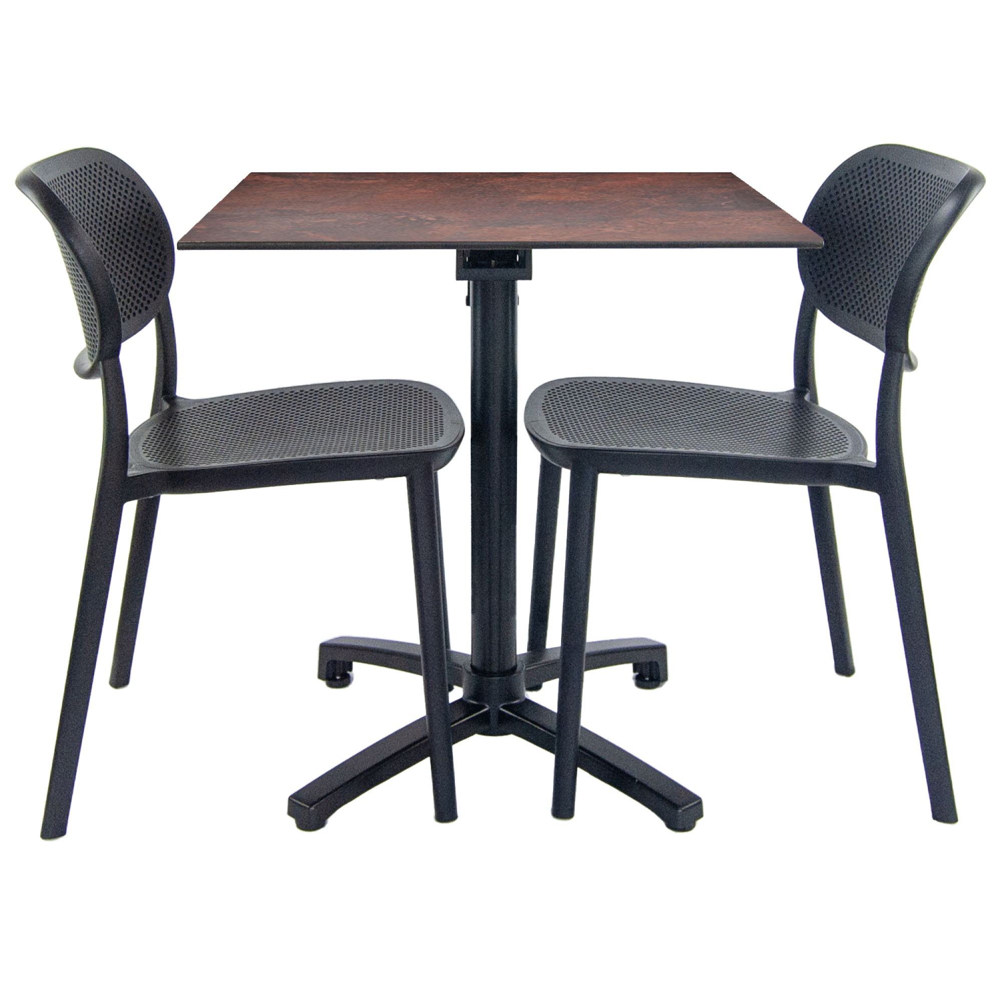 Lot de 1 table pliable rouille + 2 chaises pour terrasse