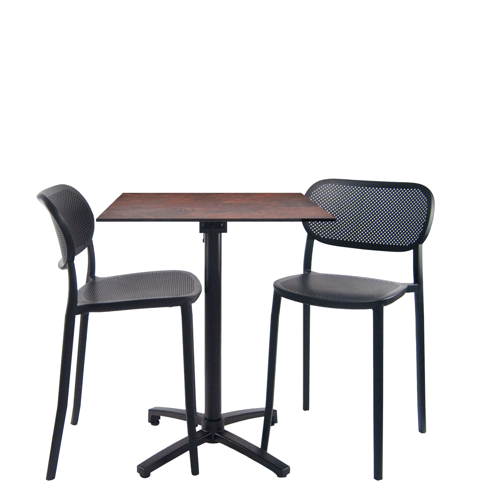 Lot de 1 table pliable rouille h90cm + 2 chaises hautes pour terrasse