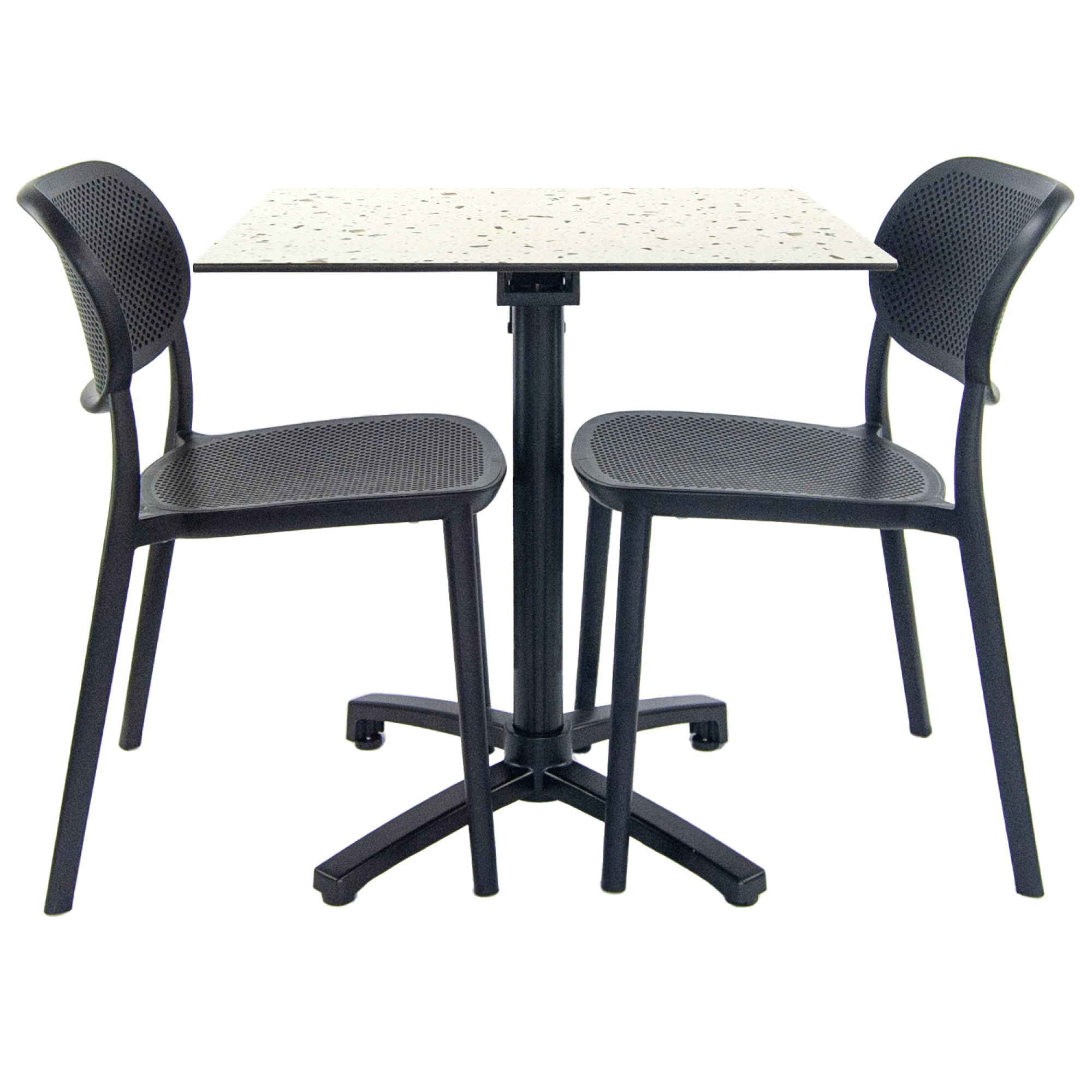 Lot de 1 table pliable terrazzo + 2 chaises pour terrasse