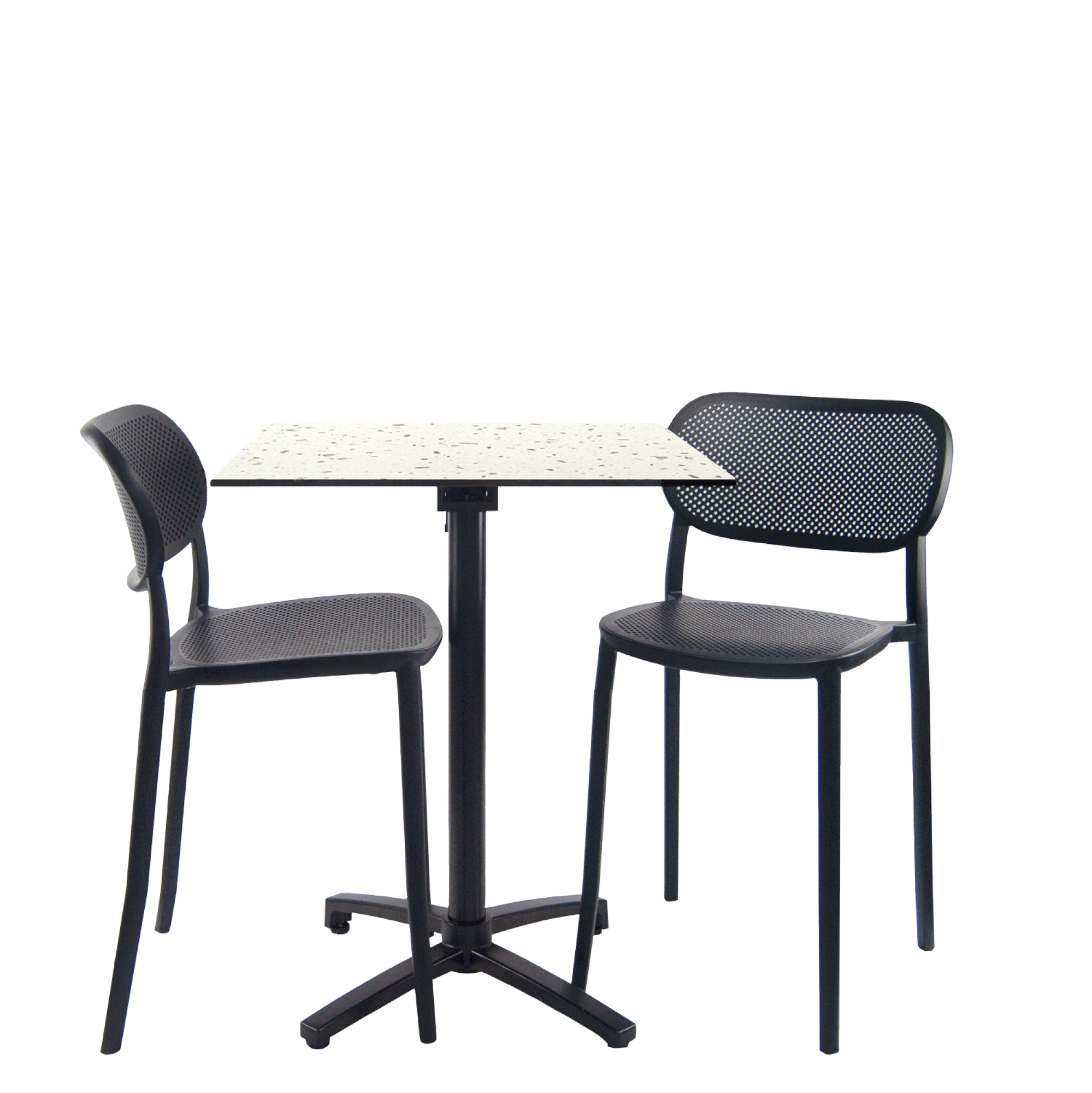 Lot de 1 table pliable terrazzo h90cm + 2 chaises hautes pour terrasse