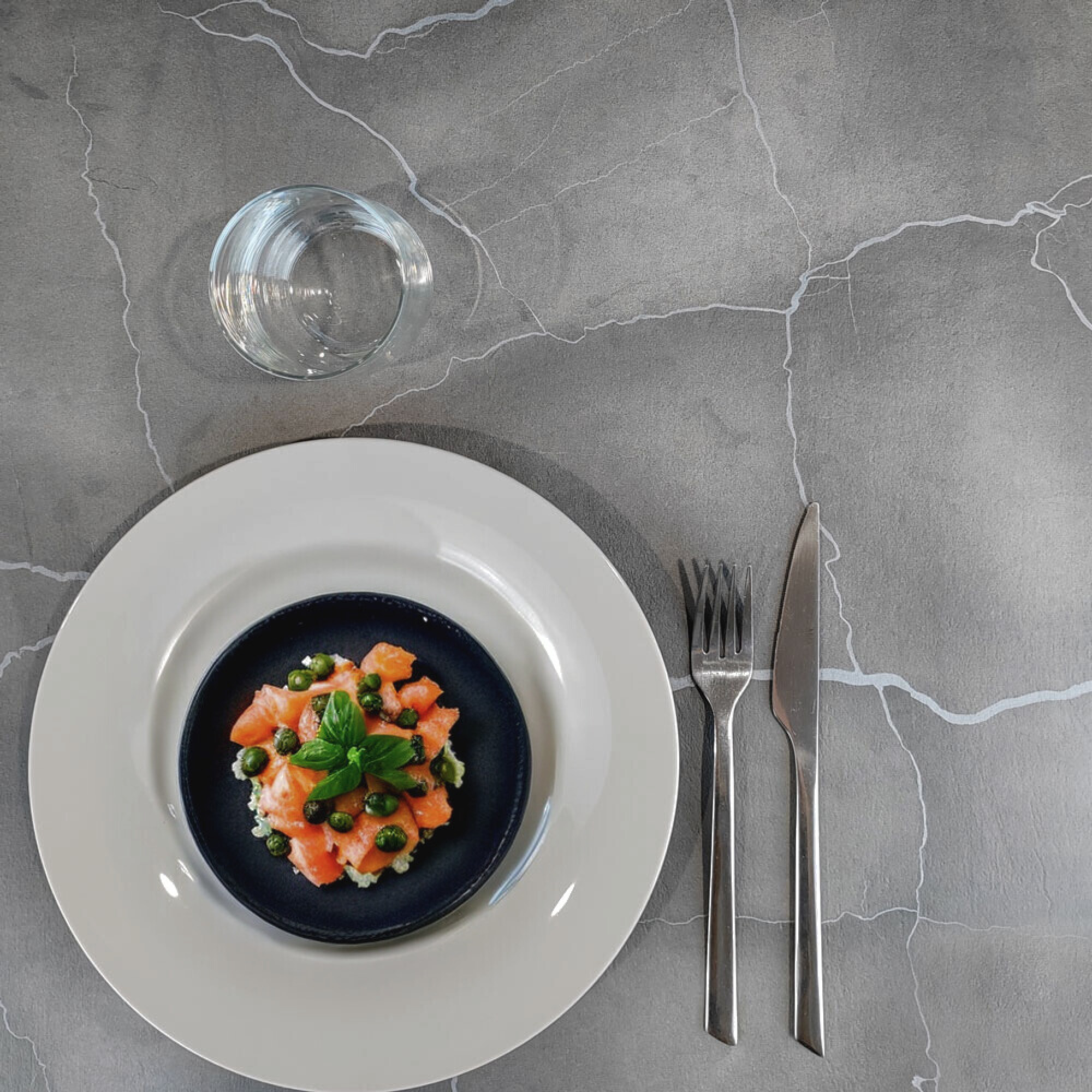 Mange-debout 60x60cm - modèle Round pied blanc lune bleue