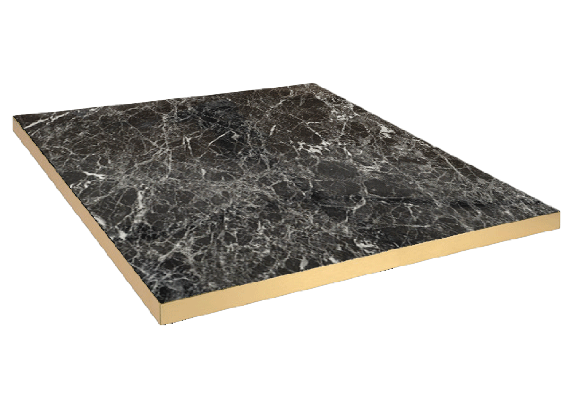 Plateau 70x70 decor marbre noir brillant chants laiton