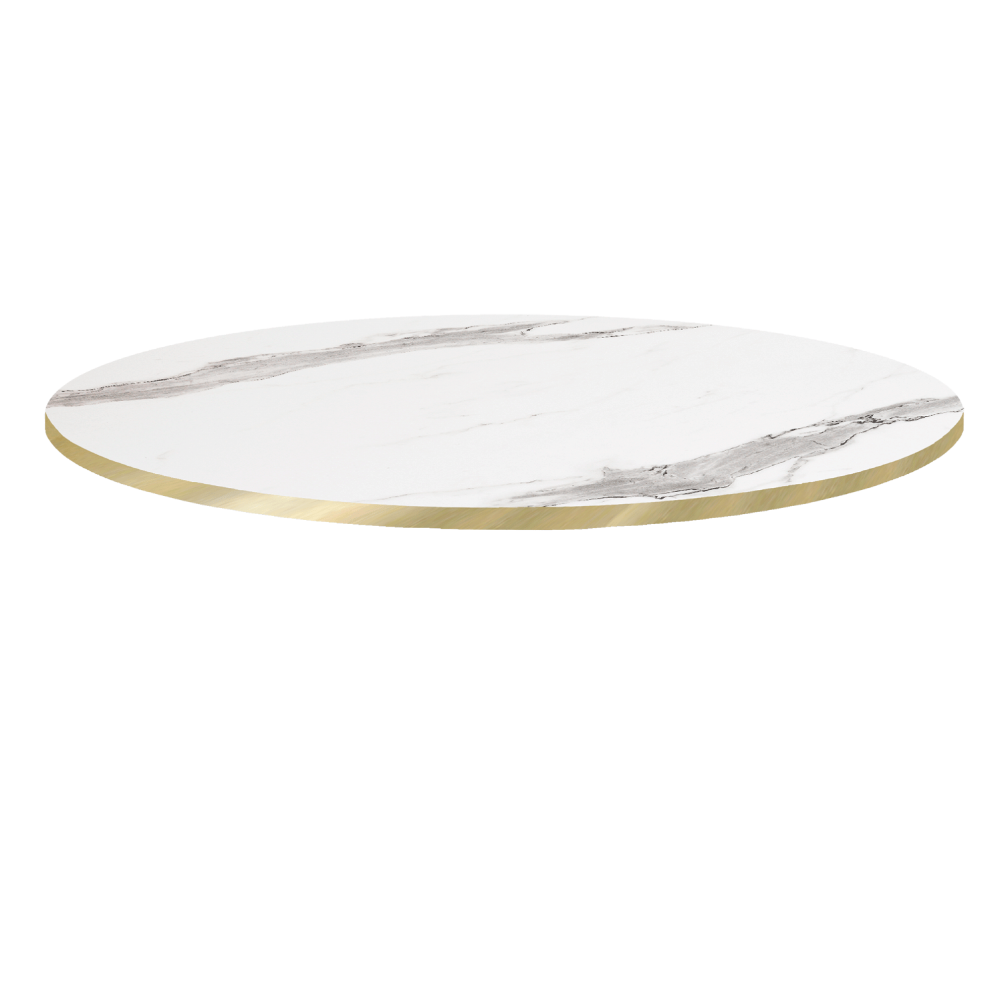 Plateau Ø80 decor marbre blanc chants laiton