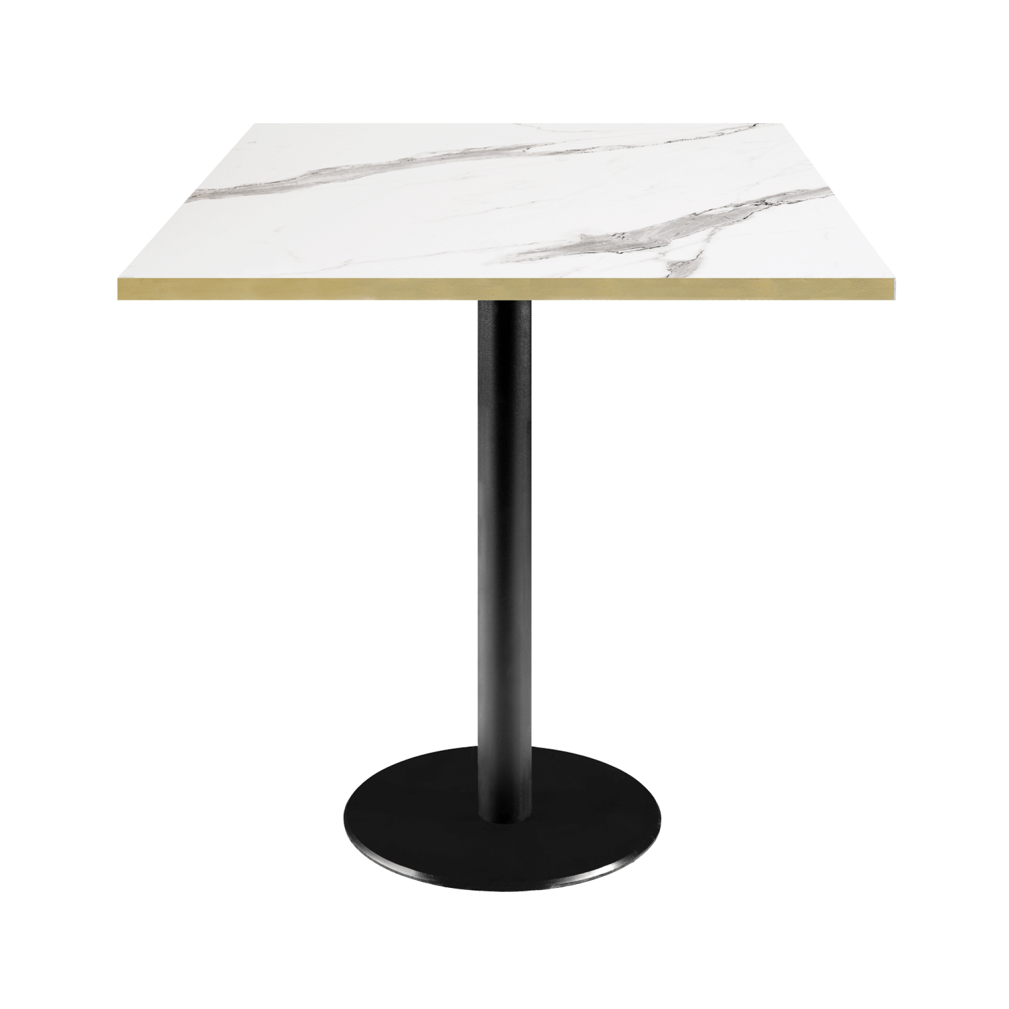 Table 70x70cm - modèle Rome marbre blanc chants laiton
