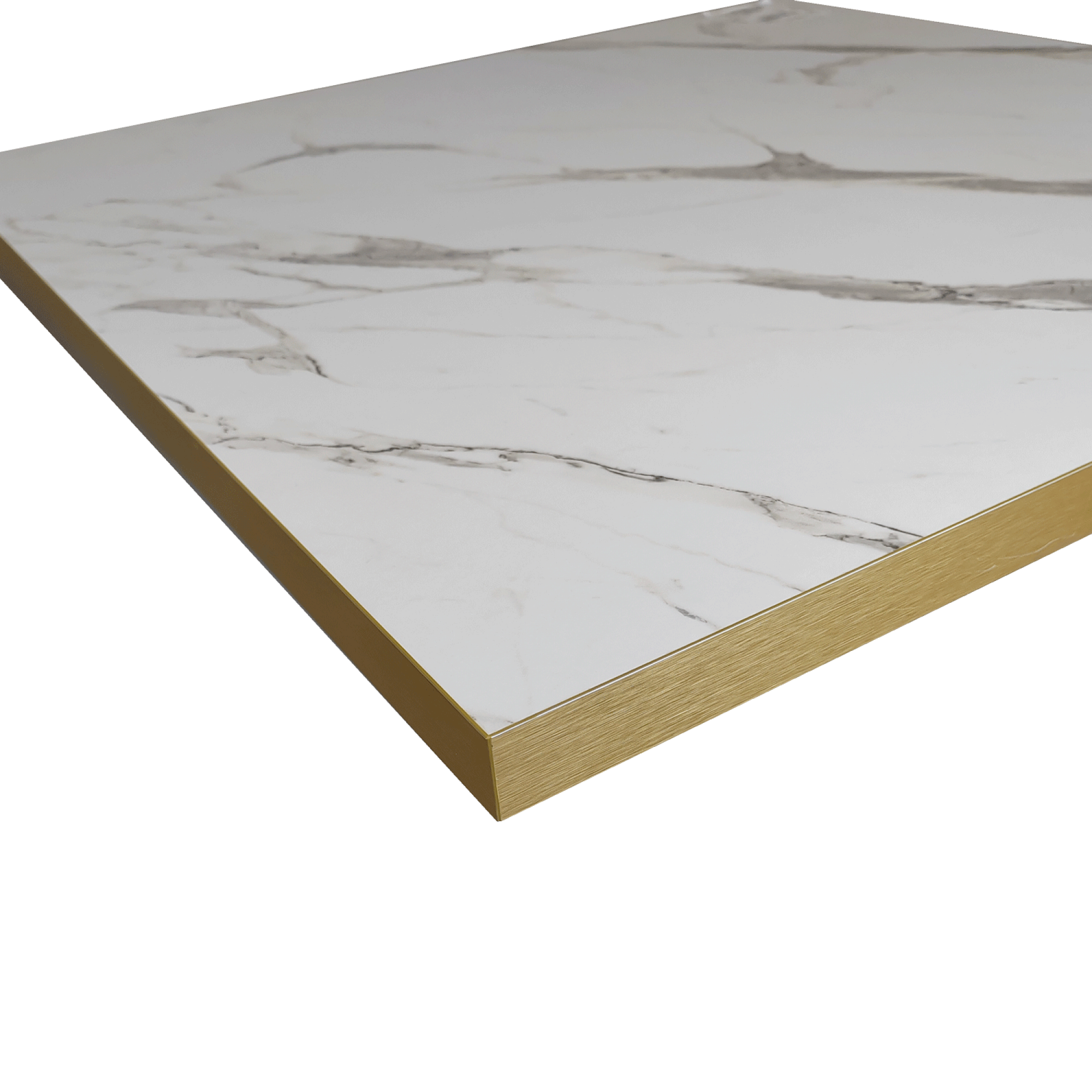 Table 70x70cm - modèle Round blanc marbre blanc chants laiton