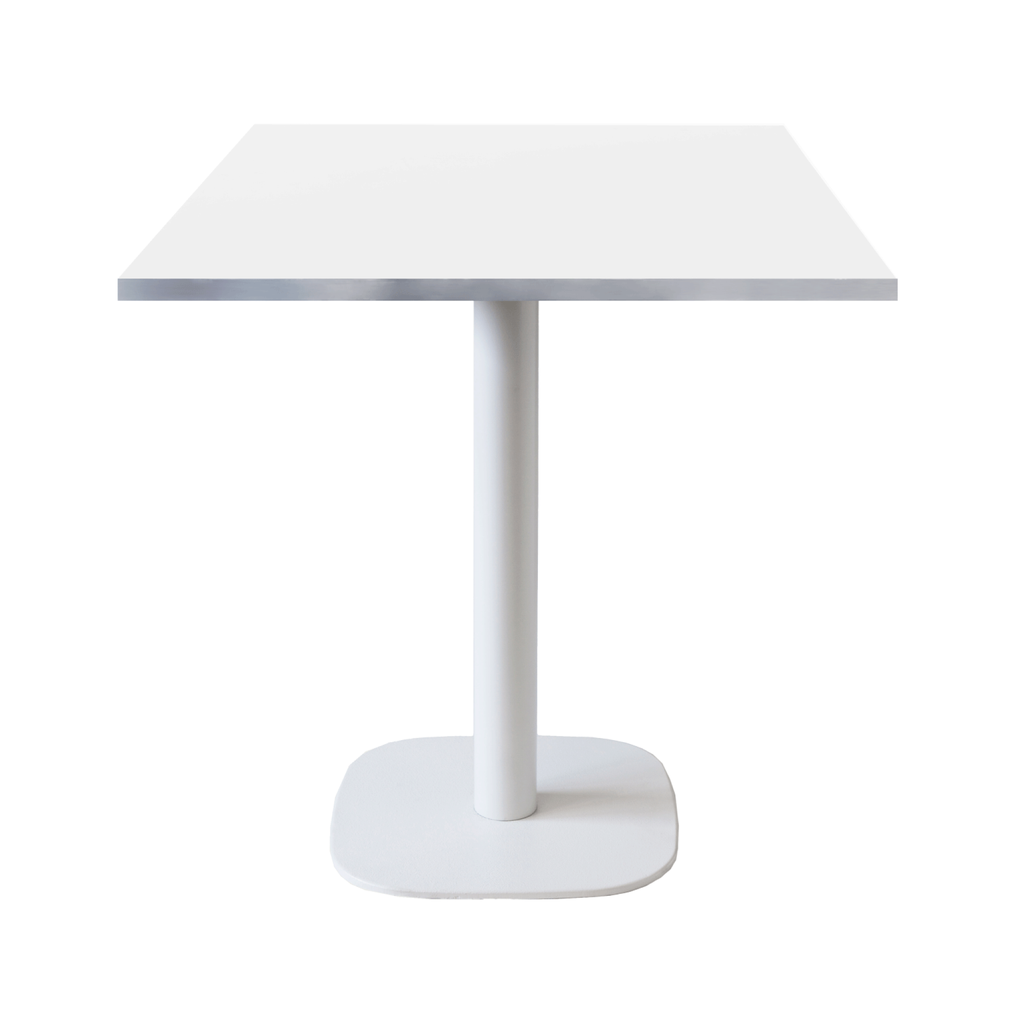 Table 70x70cm - modèle Round pied blanc blanc chants inox
