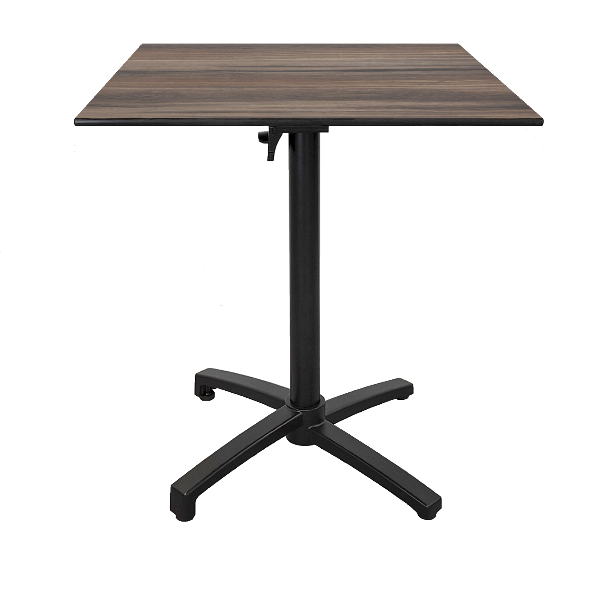 Table h90cm, pliable pour terrasse en Compact HPL bois foncé 70x70