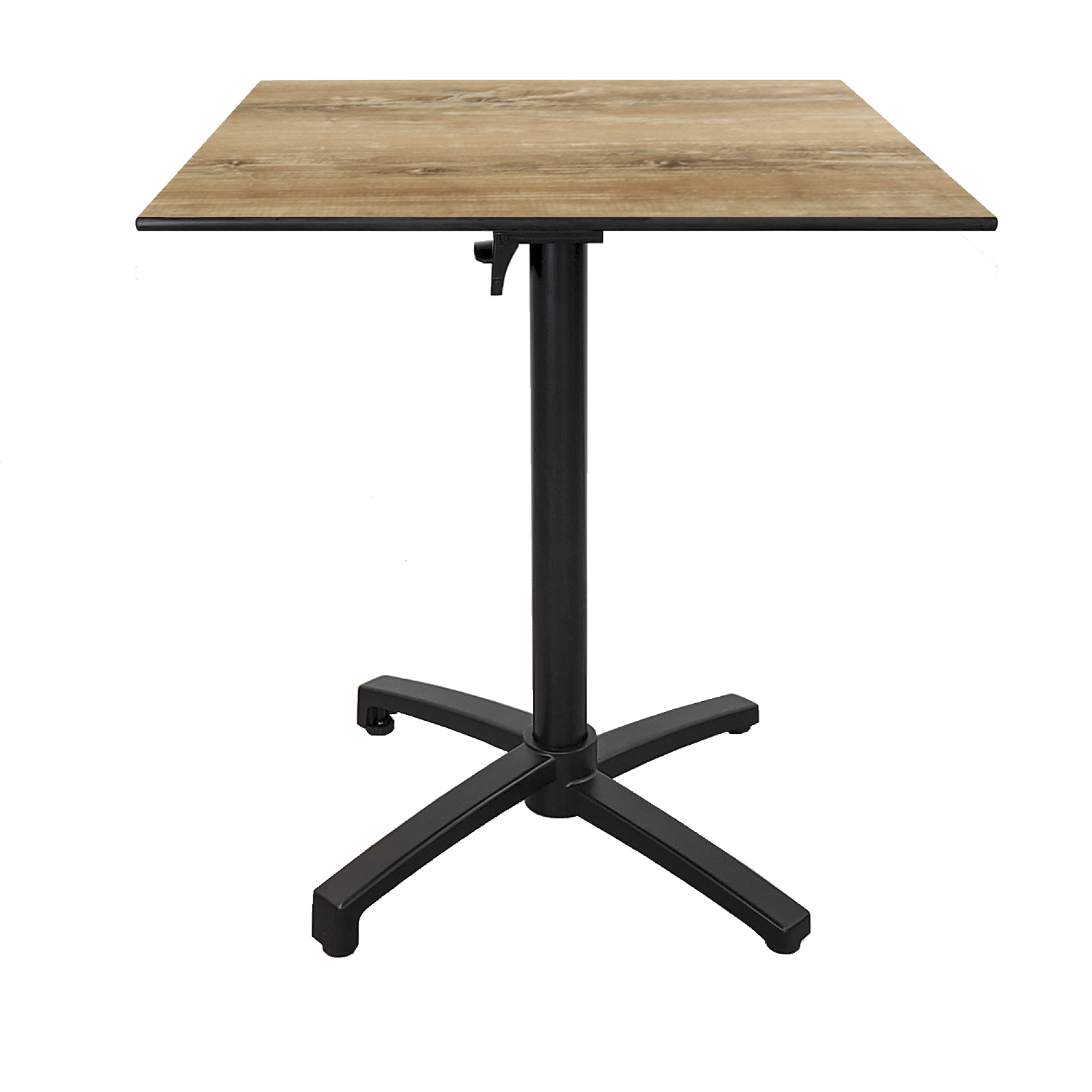 Table h90cm, pliable pour terrasse en Compact HPL bois vintage 70x70