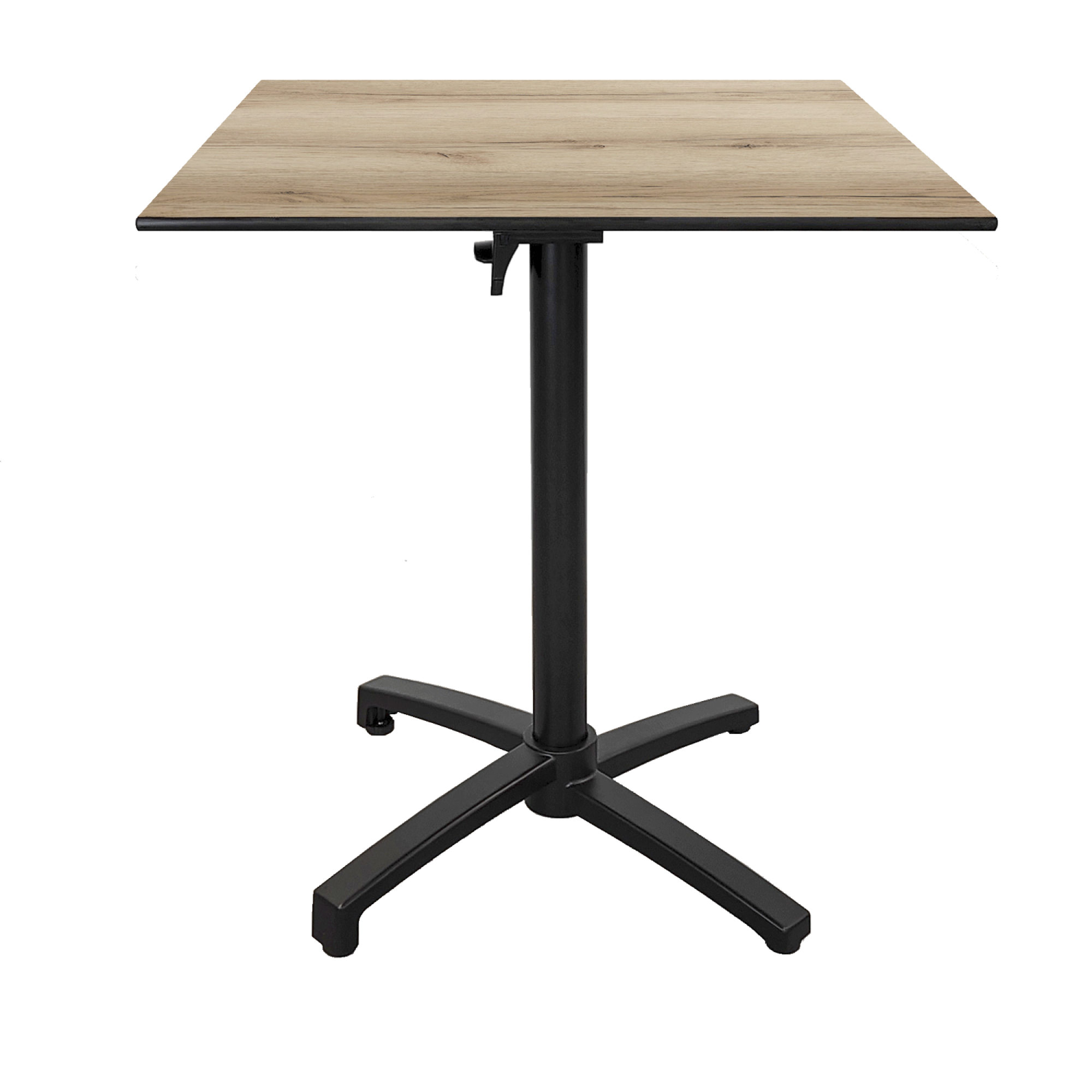 Table h90cm, pliable pour terrasse en Compact HPL décor bois chene 70x70