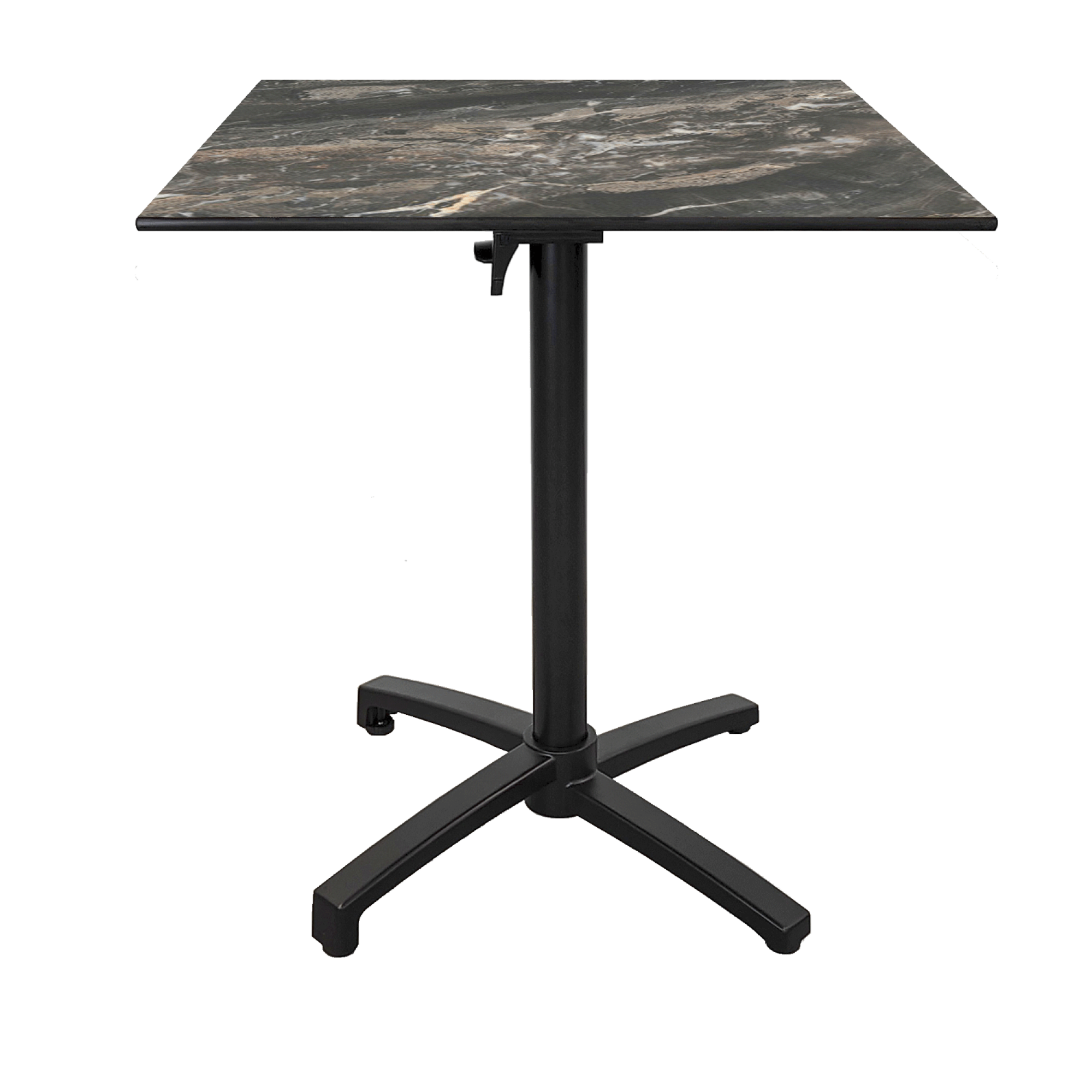 Table h90cm, pliable pour terrasse en Compact HPL décor marbré 70x70