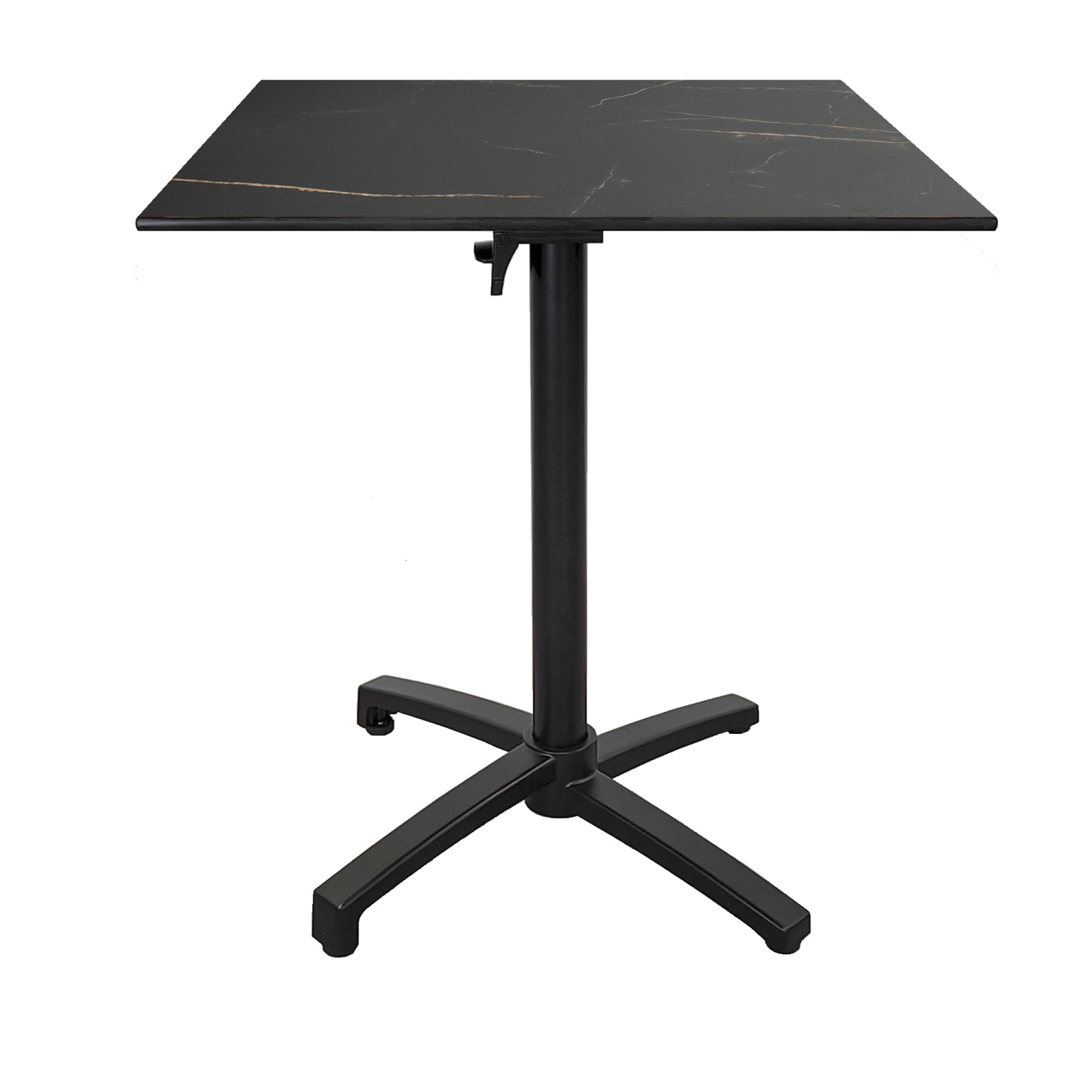 Table h90cm, pliable pour terrasse en Compact HPL décor marbre feu 70x70