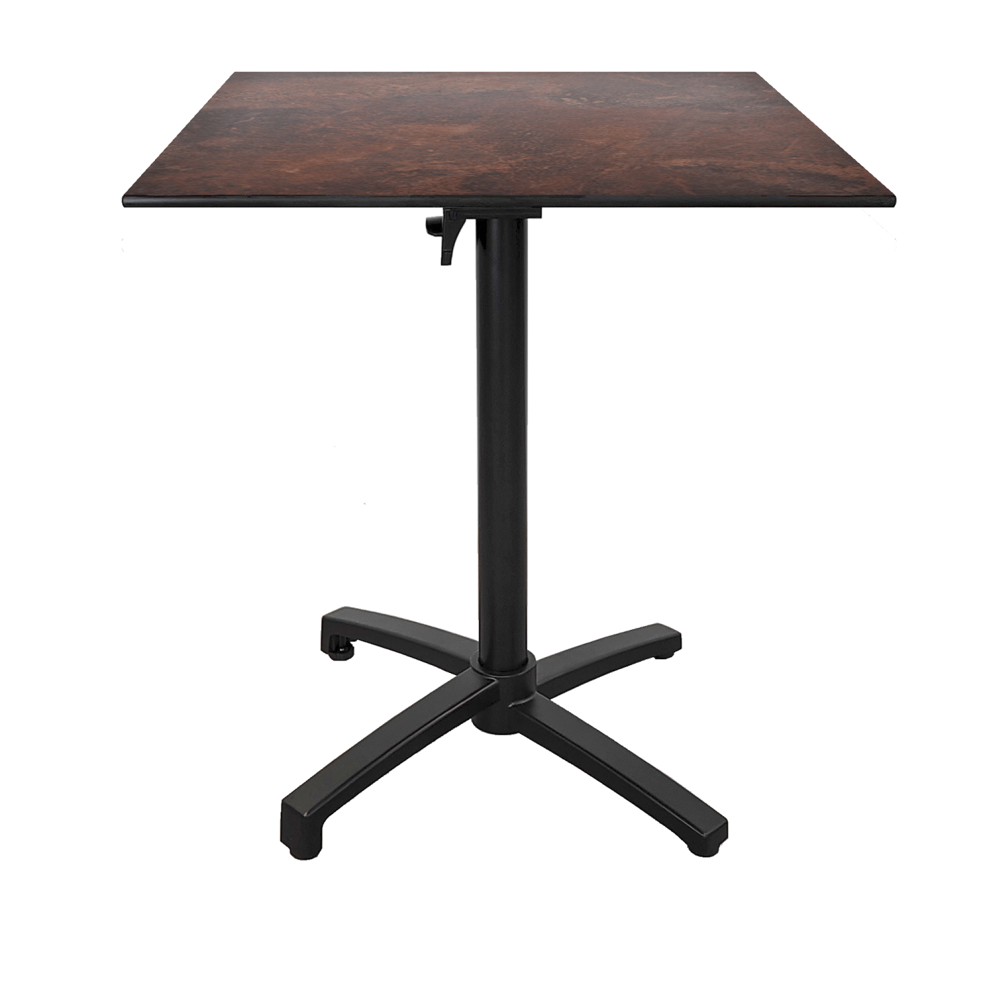 Table h90cm, pliable pour terrasse en Compact HPL décor rouille 70x70