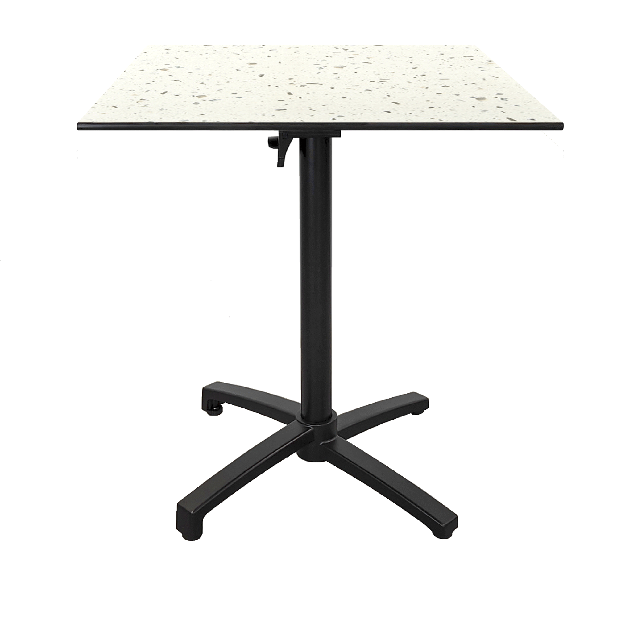 Table h90cm, pliable pour terrasse en Compact HPL décor terrazzo 70x70