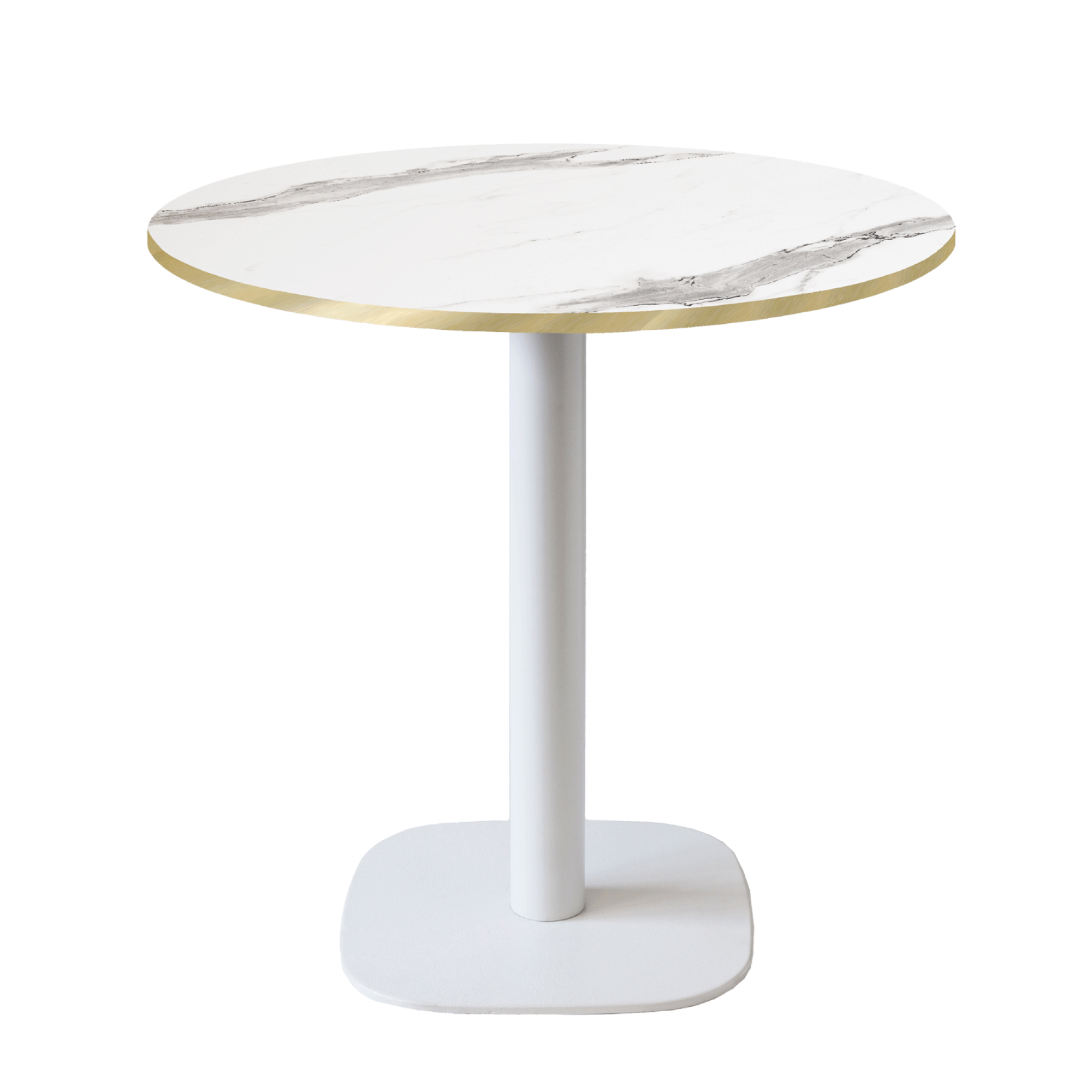 Table Ø70cm - modèle Round blanc marbre blanc chants laiton