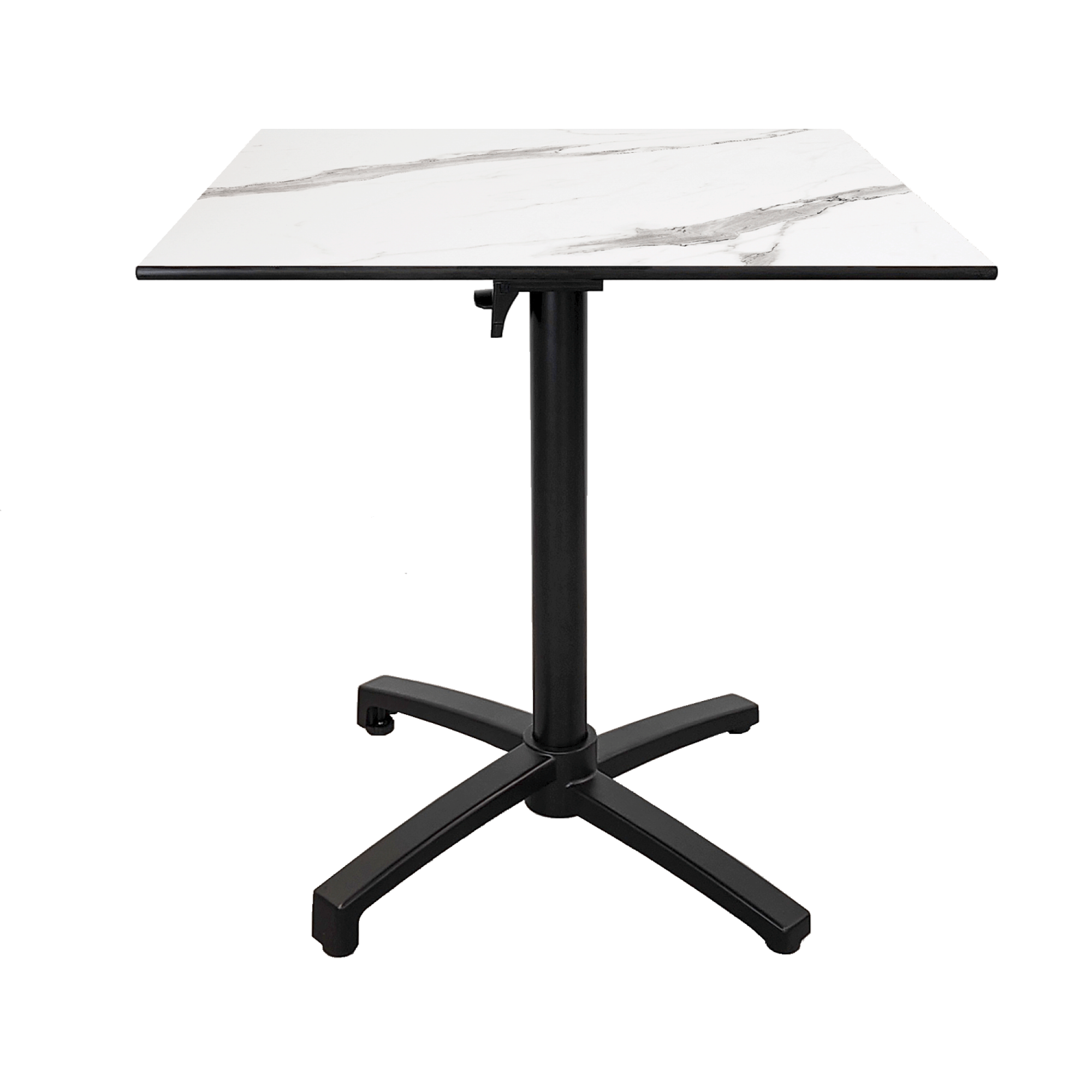 Table pliable pour terrasse en Compact HPL décor marbre blanc 70x70