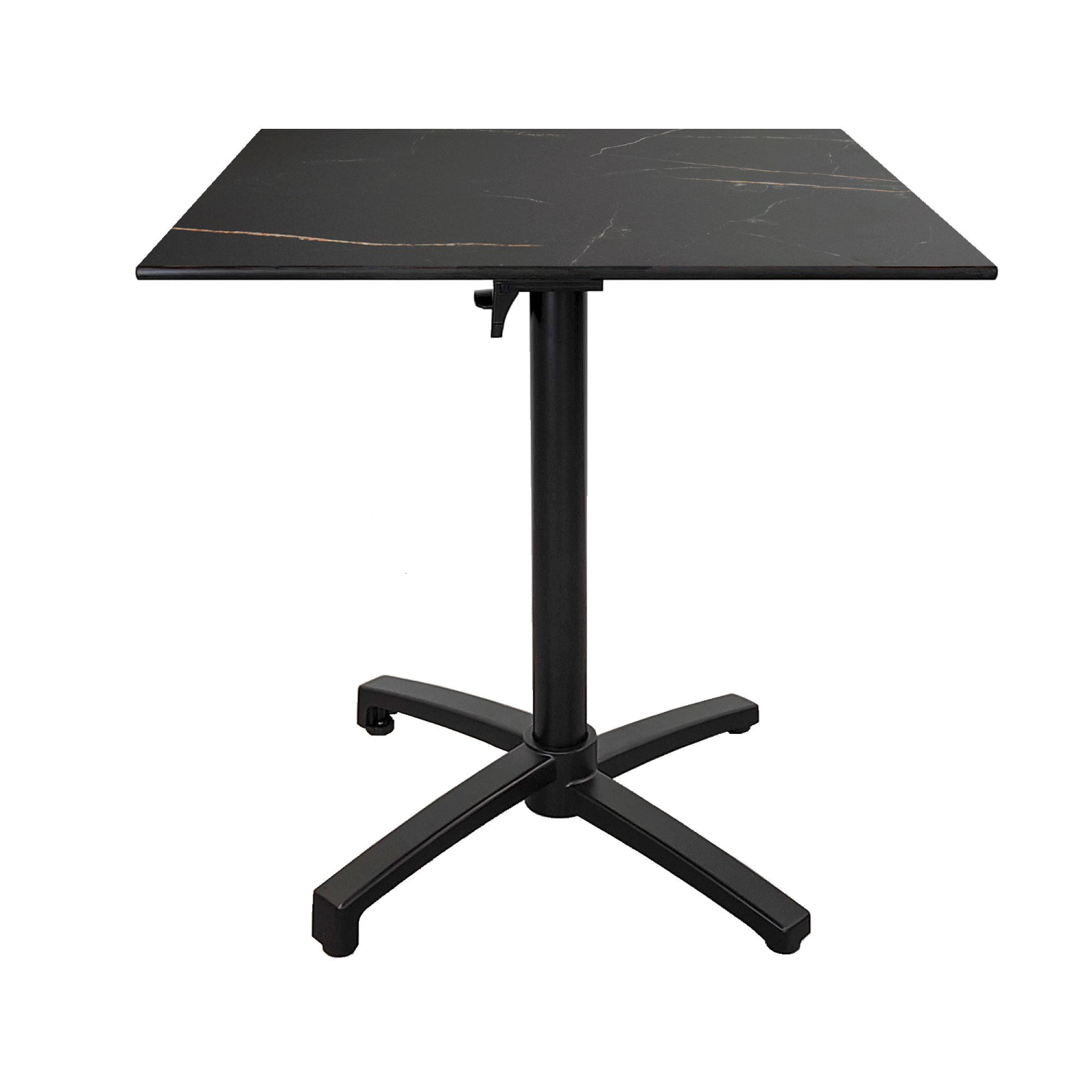 Table pliable pour terrasse en Compact HPL décor marbre feu 70x70