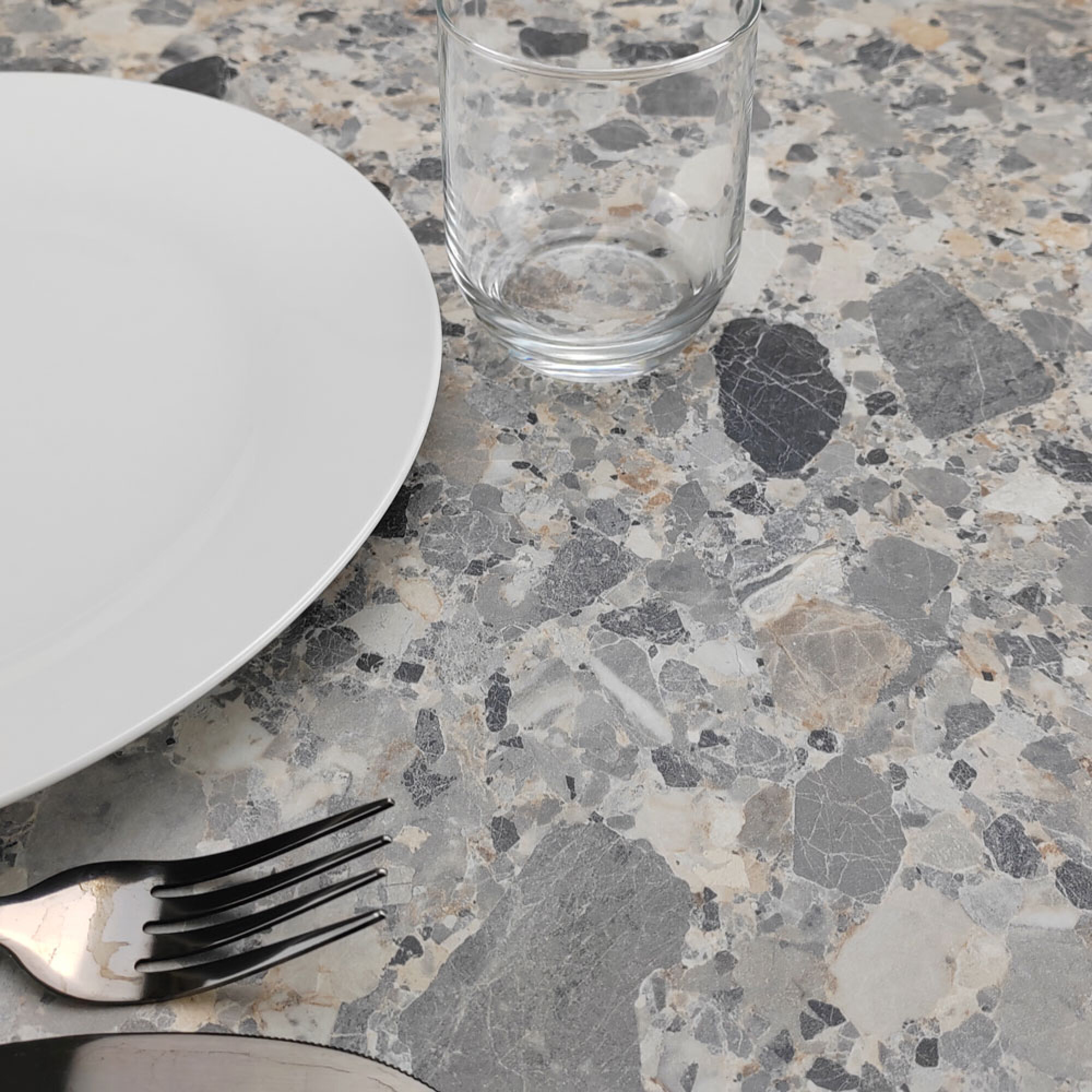 Table pliable pour terrasse en Compact HPL décor pierre cepp 70x70