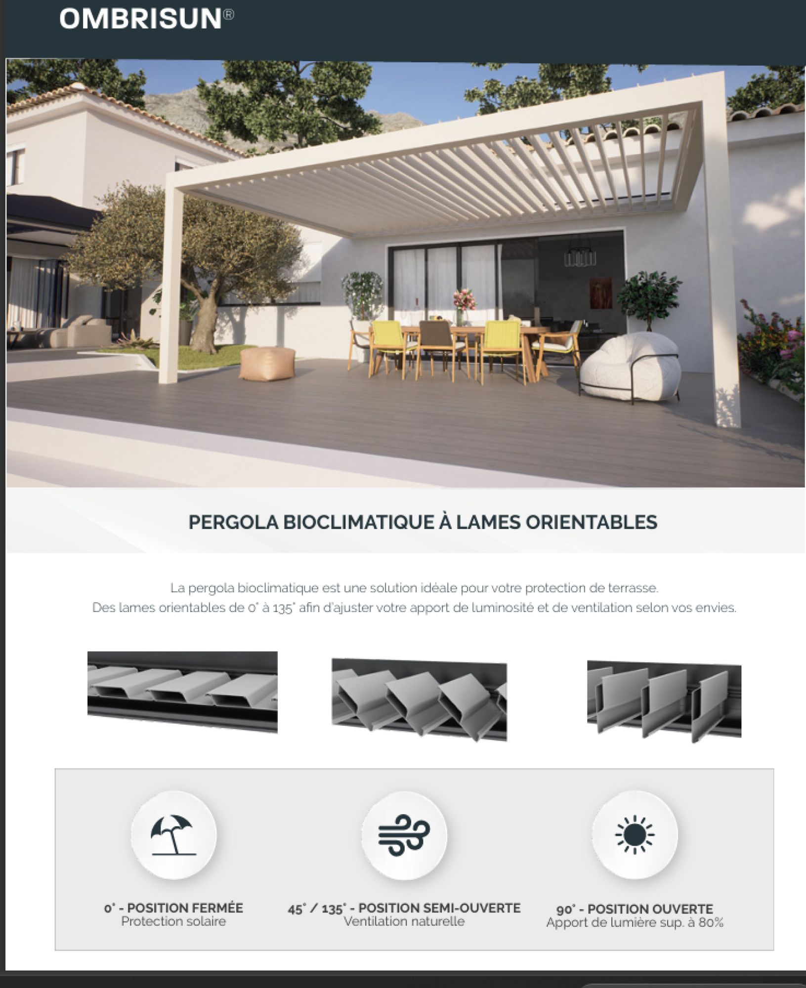 Pergola bioclimatique ombrisun® proche Soissons dans l’Aisne – SBF Entreprise