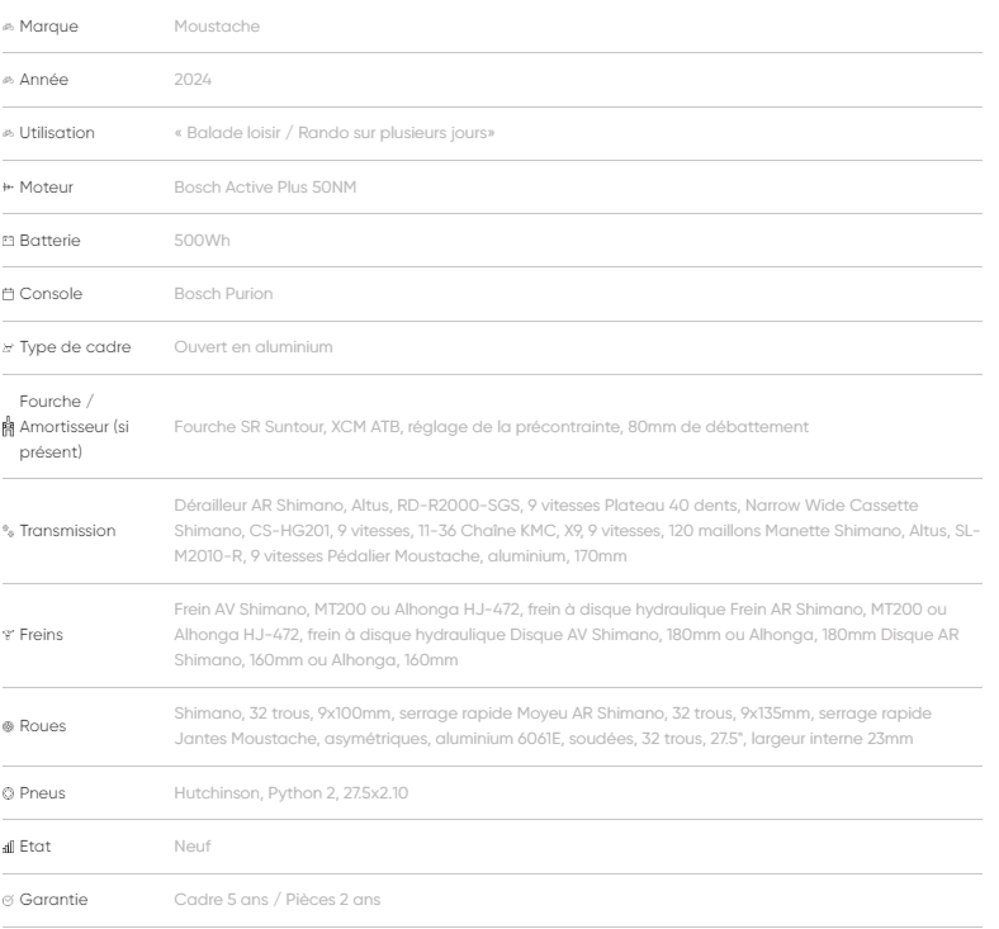Vtc électrique moustache xroad 1 open 500wh