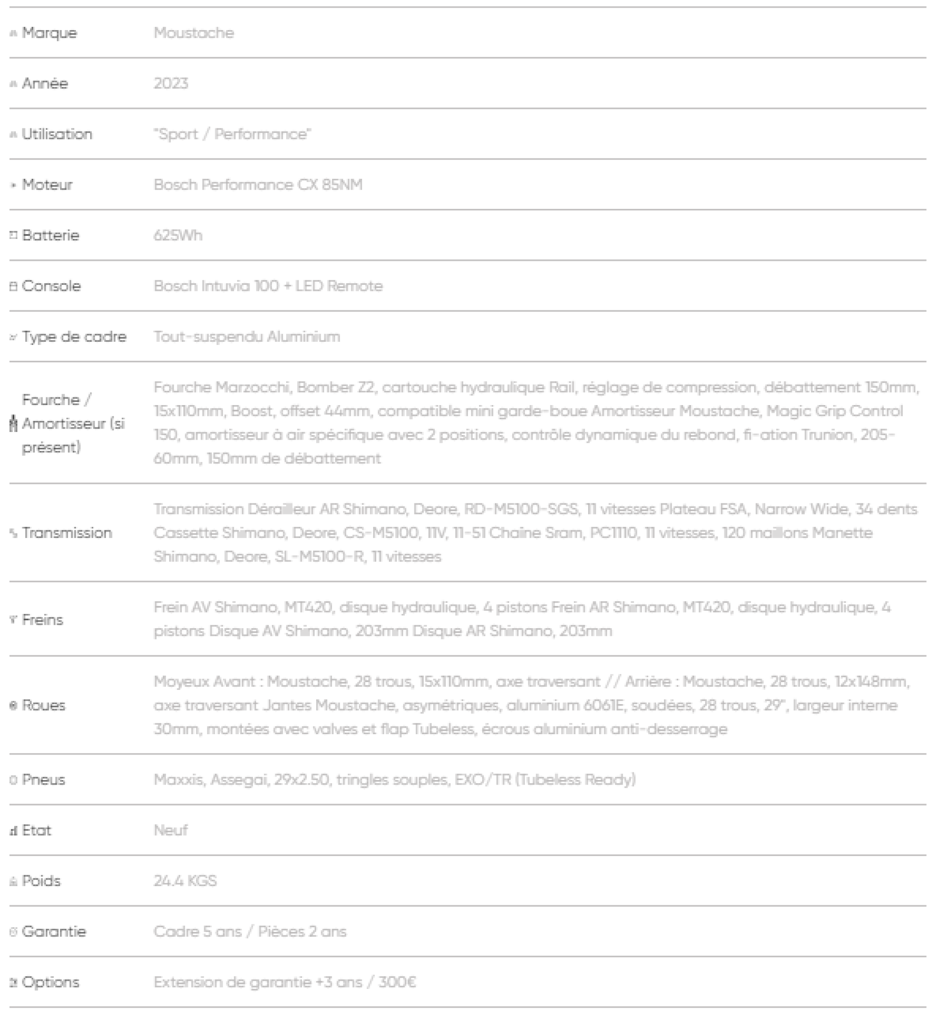 VTT électrique MOUSTACHE TRAIL 3 625WH